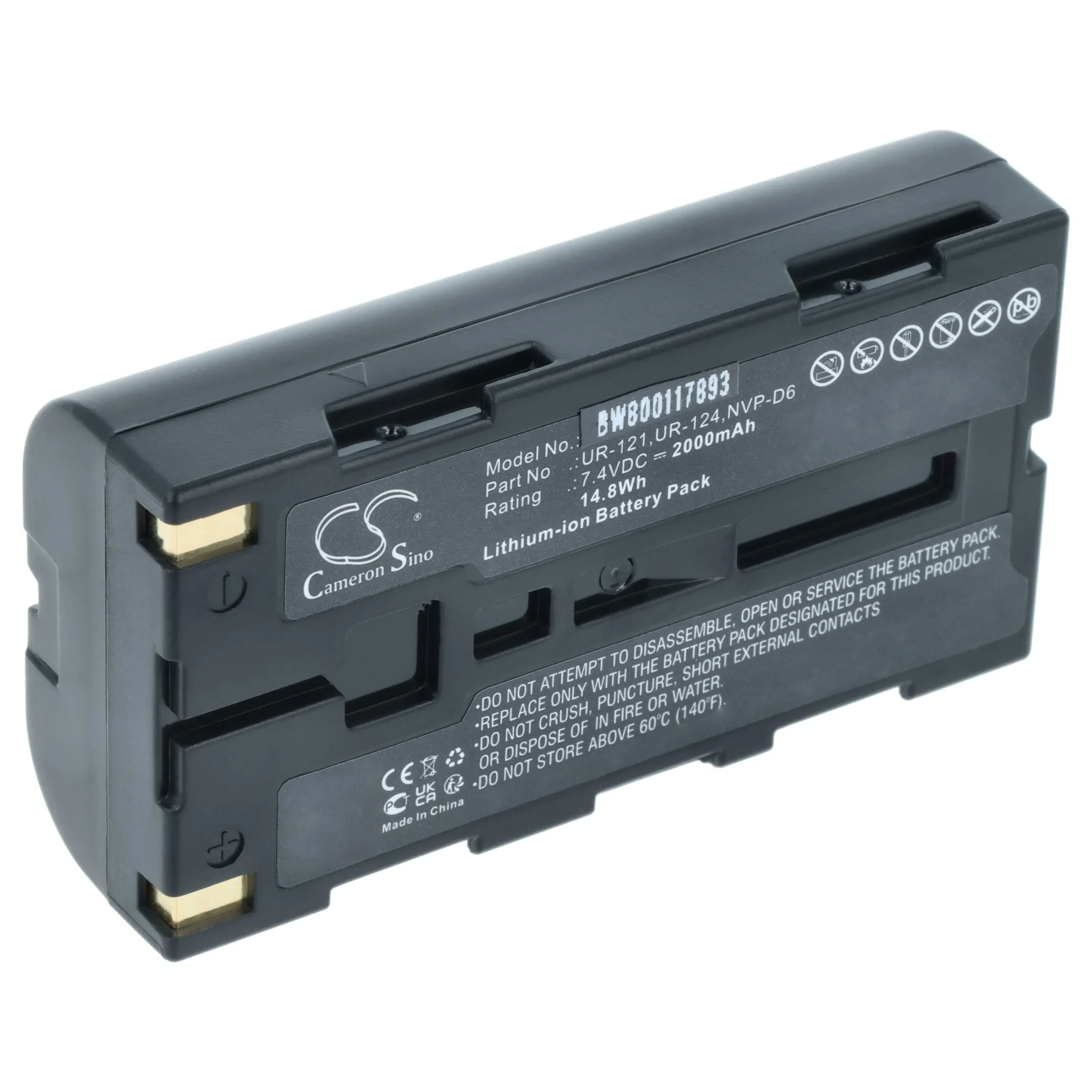 Batterie remplace Sanyo UR-121D, UR-124, UR-121, NVP-D6 pour appareil photo Sanyo- 2000mAh 7,4V Li-ion