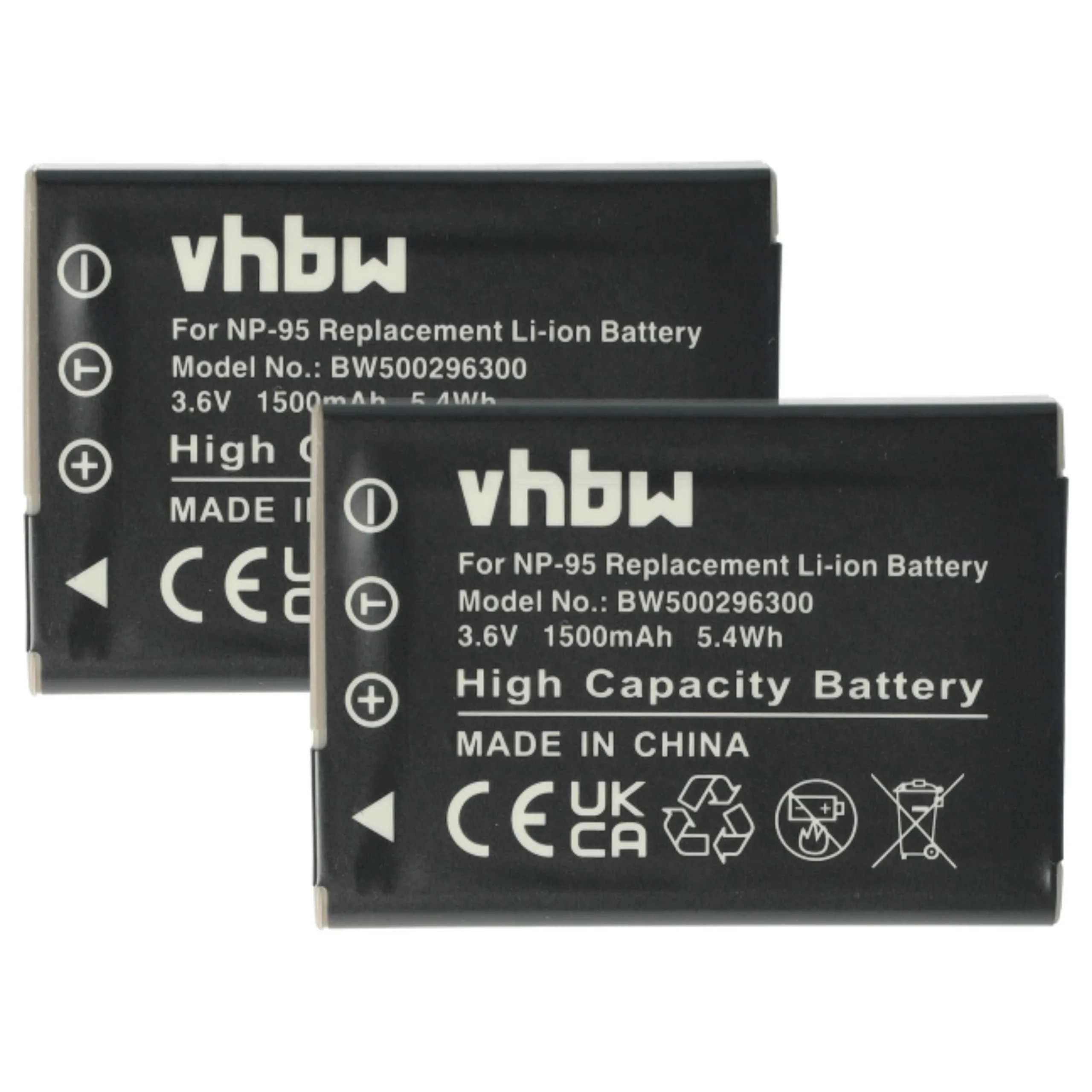 2x Batteries remplace Fujifilm NP-95 pour appareil photo Fujifilm- 1500mAh 3,6V Li-ion