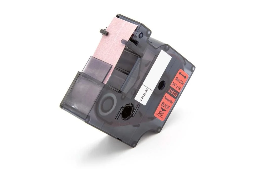 Cassette à ruban remplace Dymo 18439 - 19mm lettrage Noir ruban Rouge, vinyle, plastique