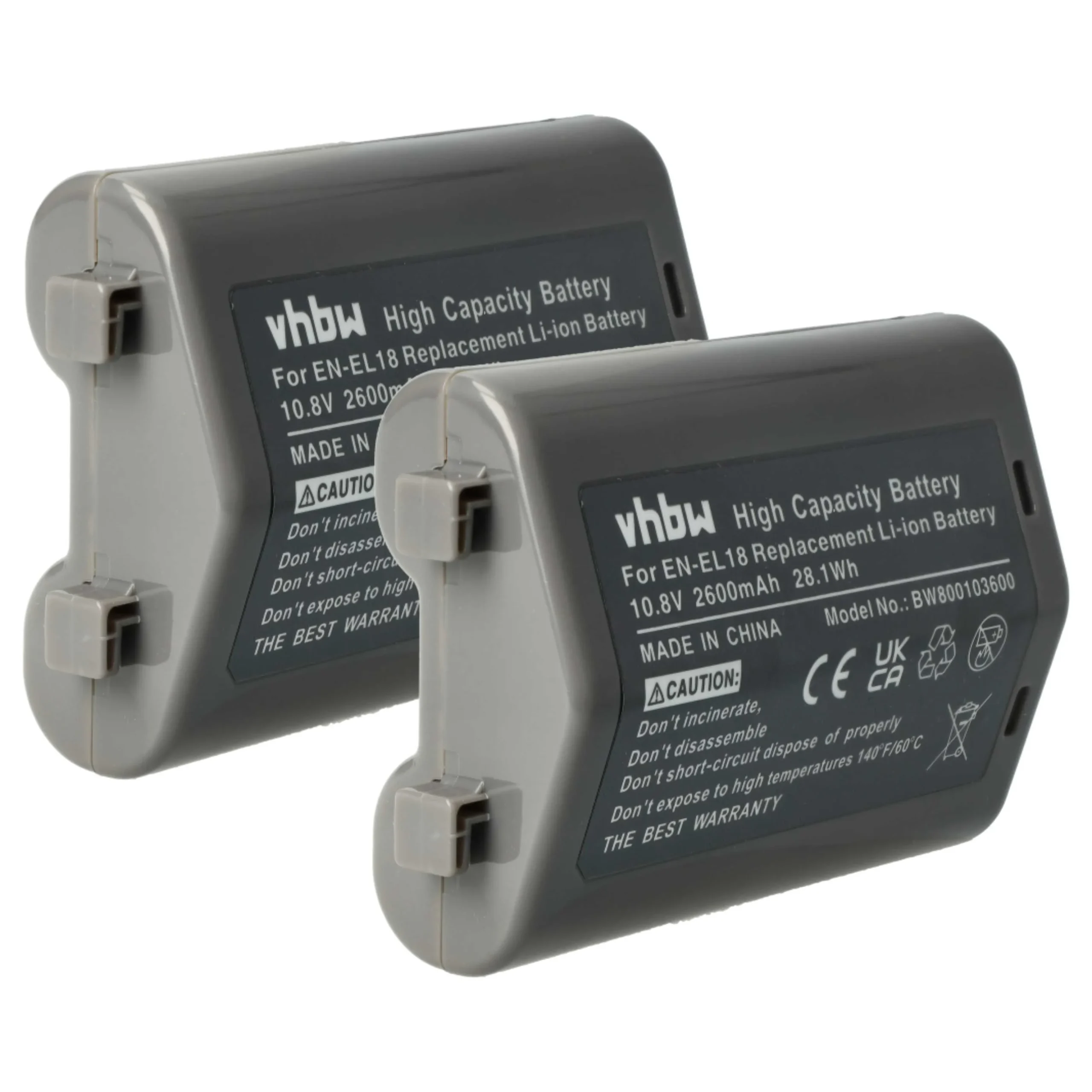 2x Batteries remplace Nikon EN-EL18 pour appareil photo Nikon- 2600mAh 10,8V Li-ion