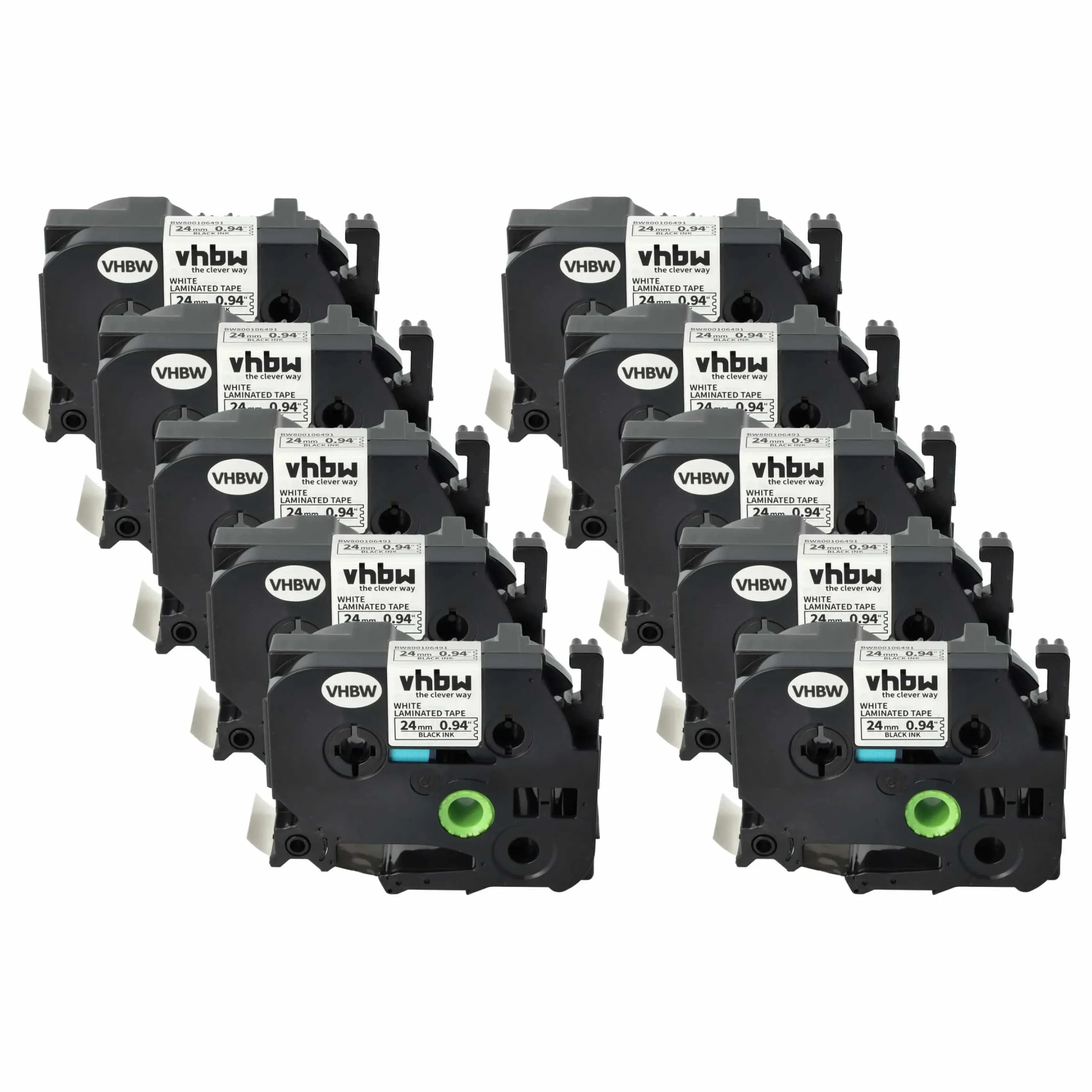 10x Cassettes à ruban remplacent Brother TZE-251 - 24mm lettrage Noir ruban Blanc, plastique