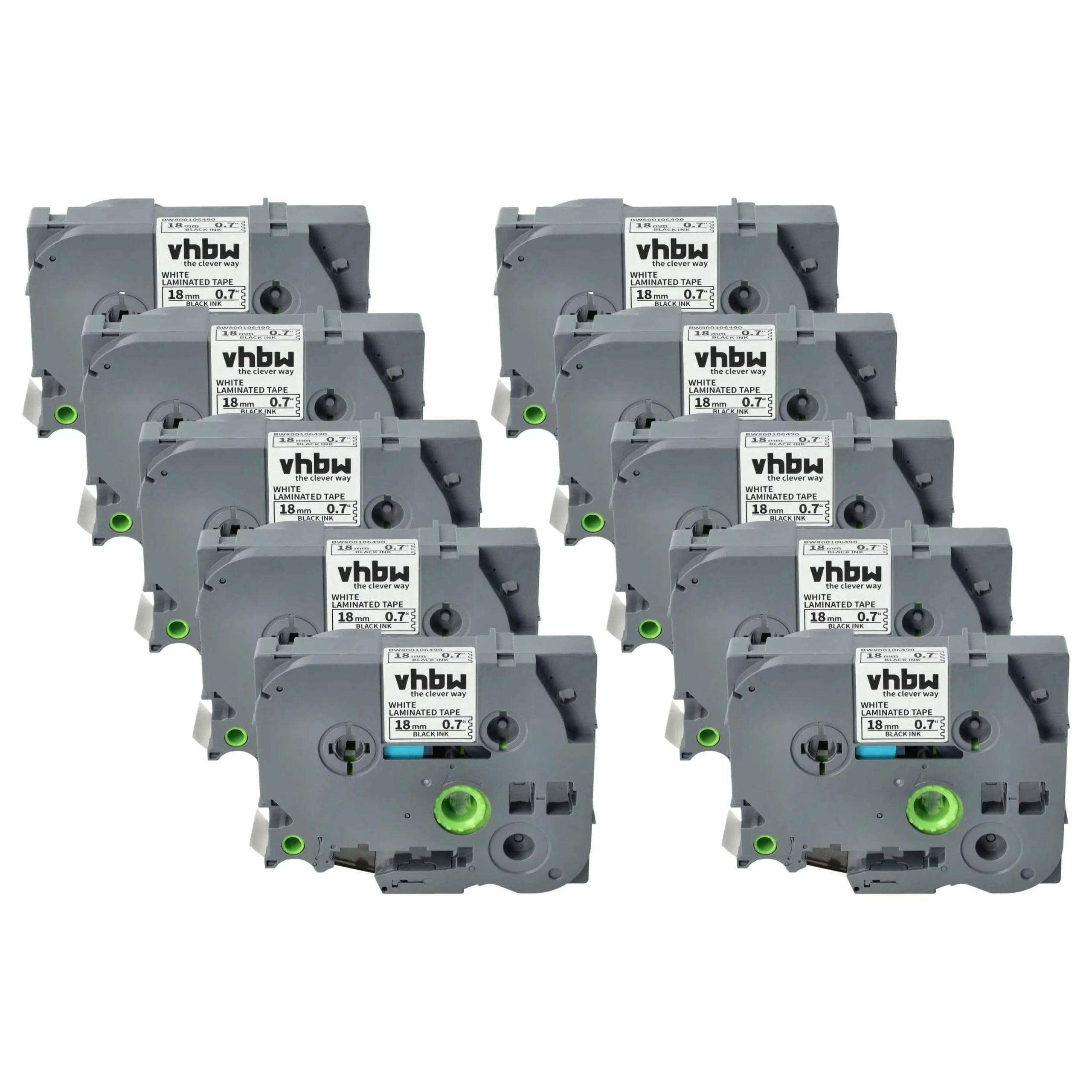 10x Cassettes à ruban remplacent Brother TZ-241, TZE-241 - 18mm lettrage Noir ruban Blanc, plastique