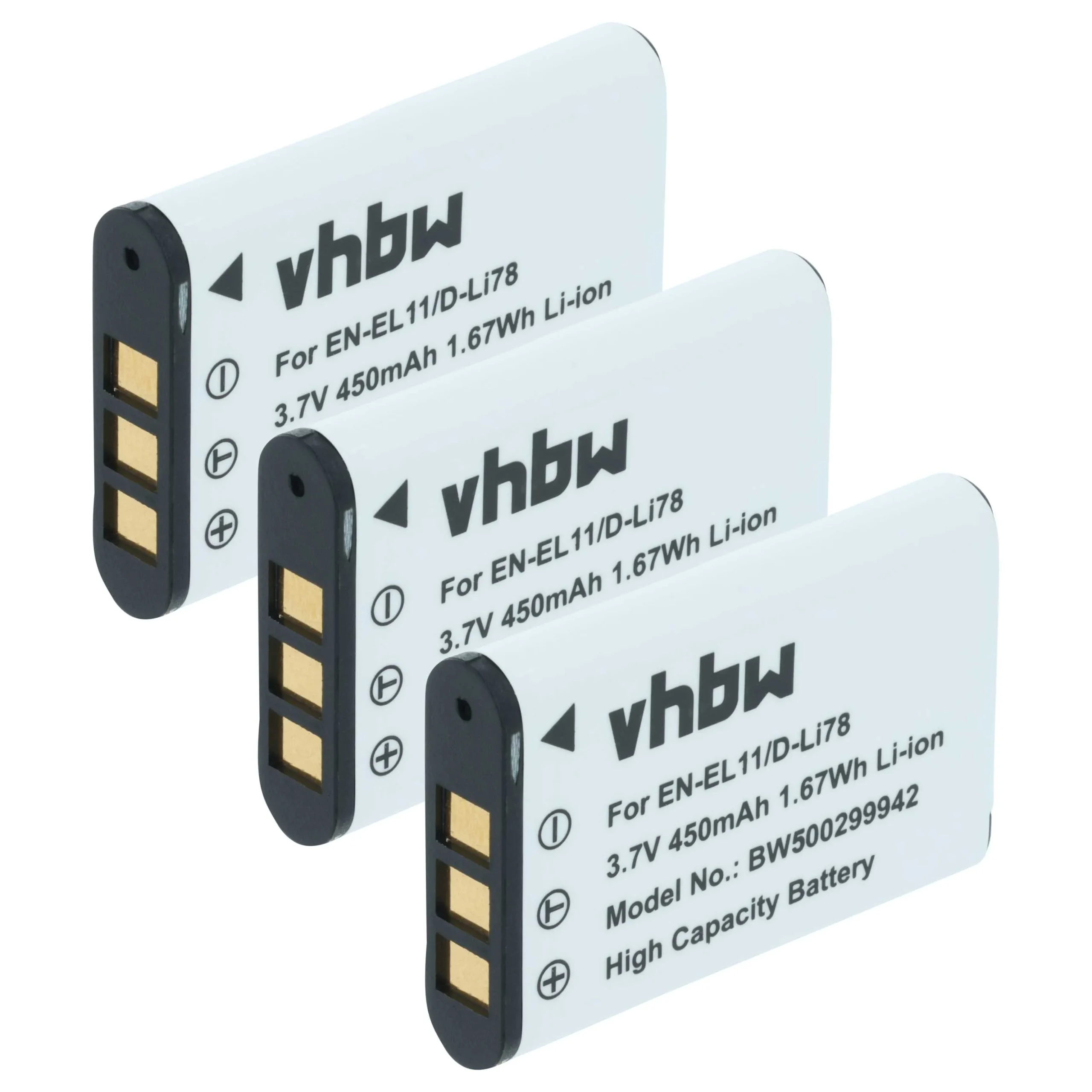 3x Batteries remplace Nikon EN-EL11 pour appareil photo Pentax- 450mAh 3,6V Li-ion
