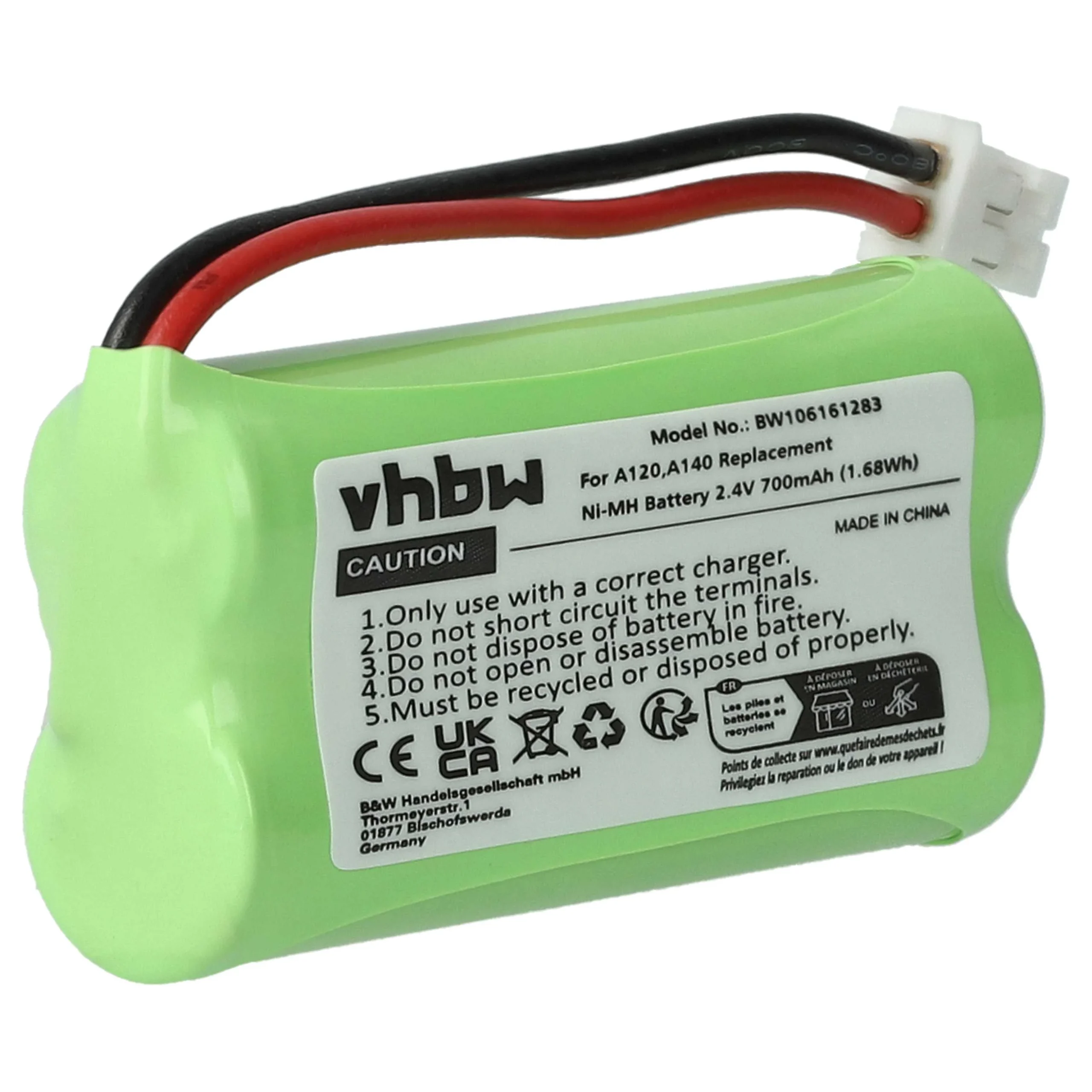 Batterie remplace 55AAAHR2BMX, 220382C1, 220436C1, 41AAAH2BMX pour téléphone T-Com - 700mAh 2,4V NiMH