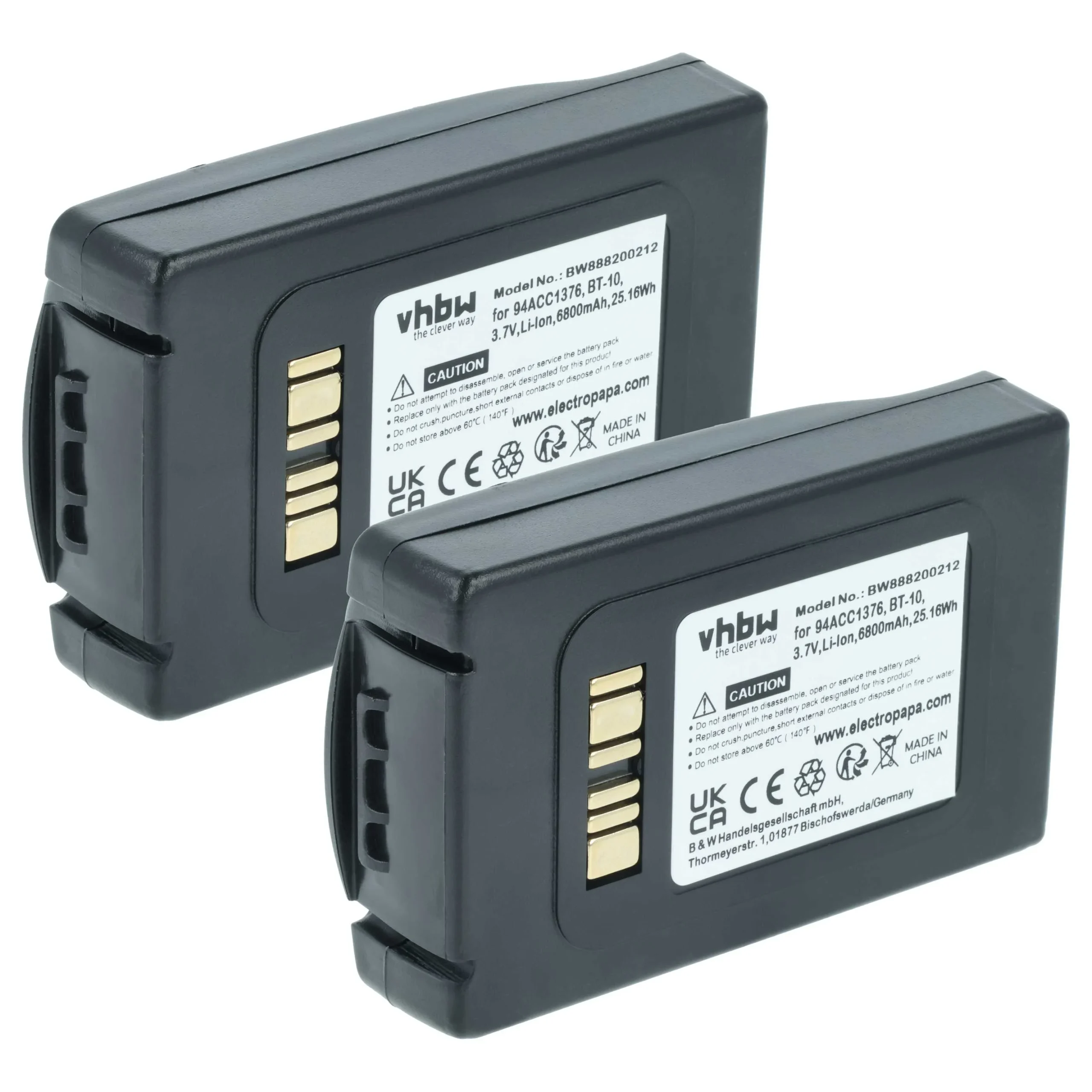 2x Batteries remplace Datalogic 94ACC0112, 94ACC1376 pour scanner de code-barre Datalogic - 6800mAh 3,7V