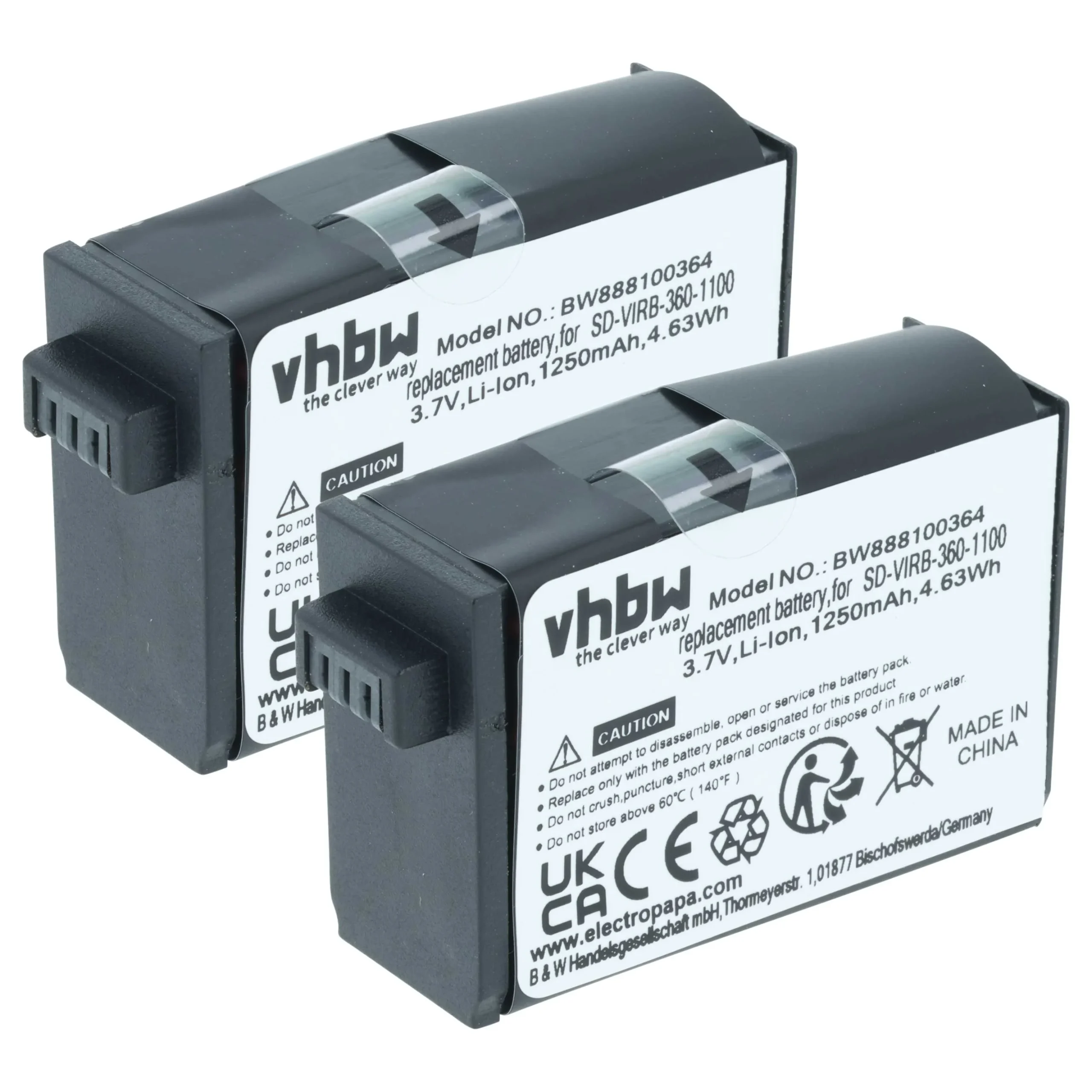 2x Batteries remplace Garmin 010-12521-40, 360-00106-00 pour caméscope Garmin- 1250mAh 3,8V Li-ion