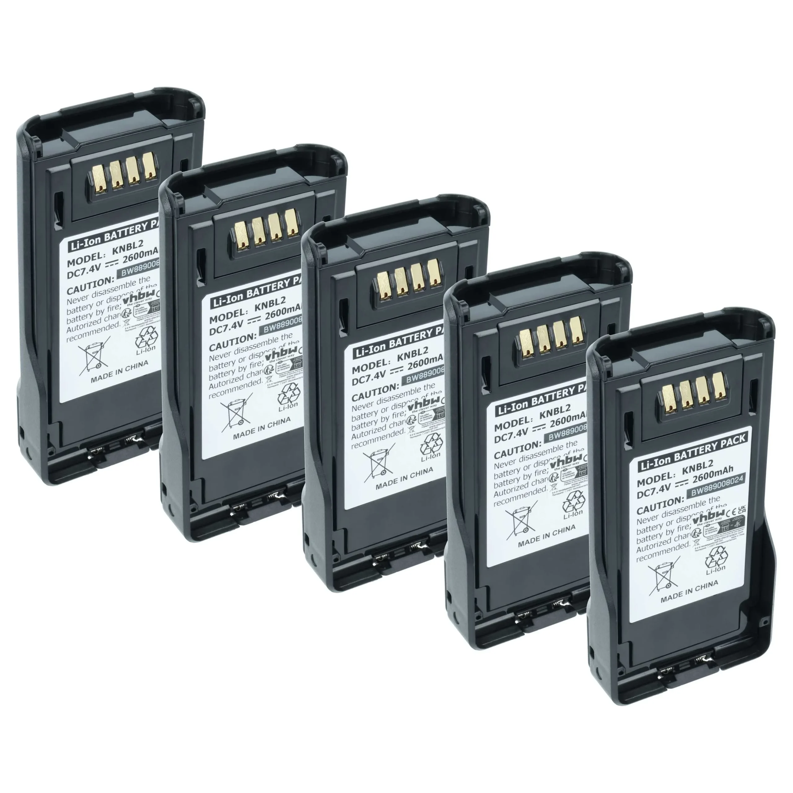 5x Batteries remplace Kenwood KNB-L2M, KNB-L2, KNB-L1 pour radio talkie-walkie Kenwood- 2600mAh 7,4V Li-ion
