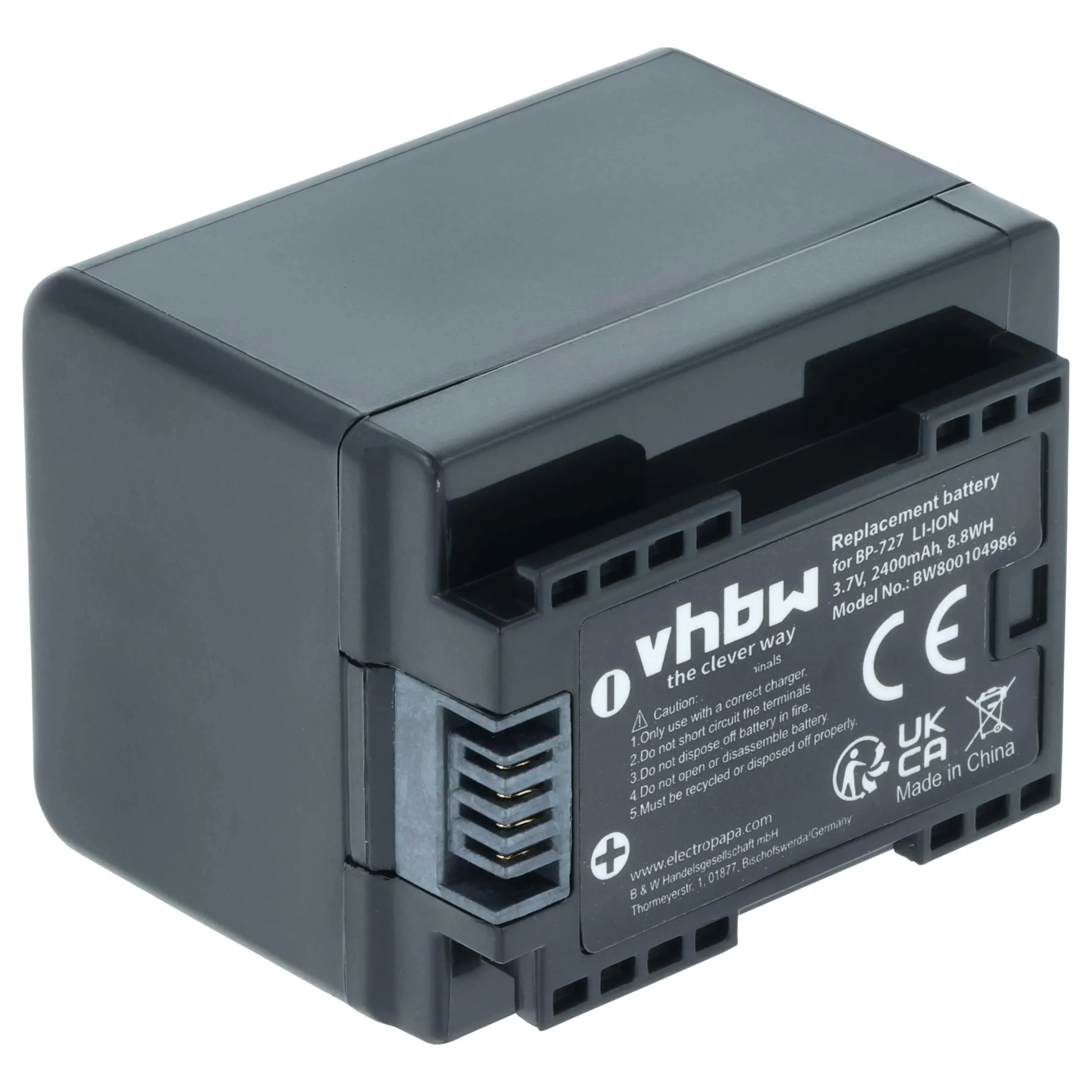 Batterie remplace Canon BP-727 pour caméscope Canon- 2400mAh 3,6V Li-ion avec puce