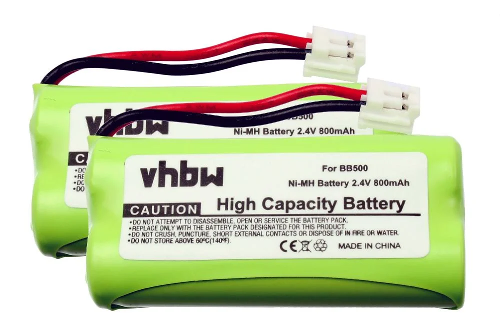2x Batteries remplace 60AAAH2BMJ, BC102906, 87C, BT-34H, T377 pour téléphone Binatone - 800mAh 2,4V NiMH