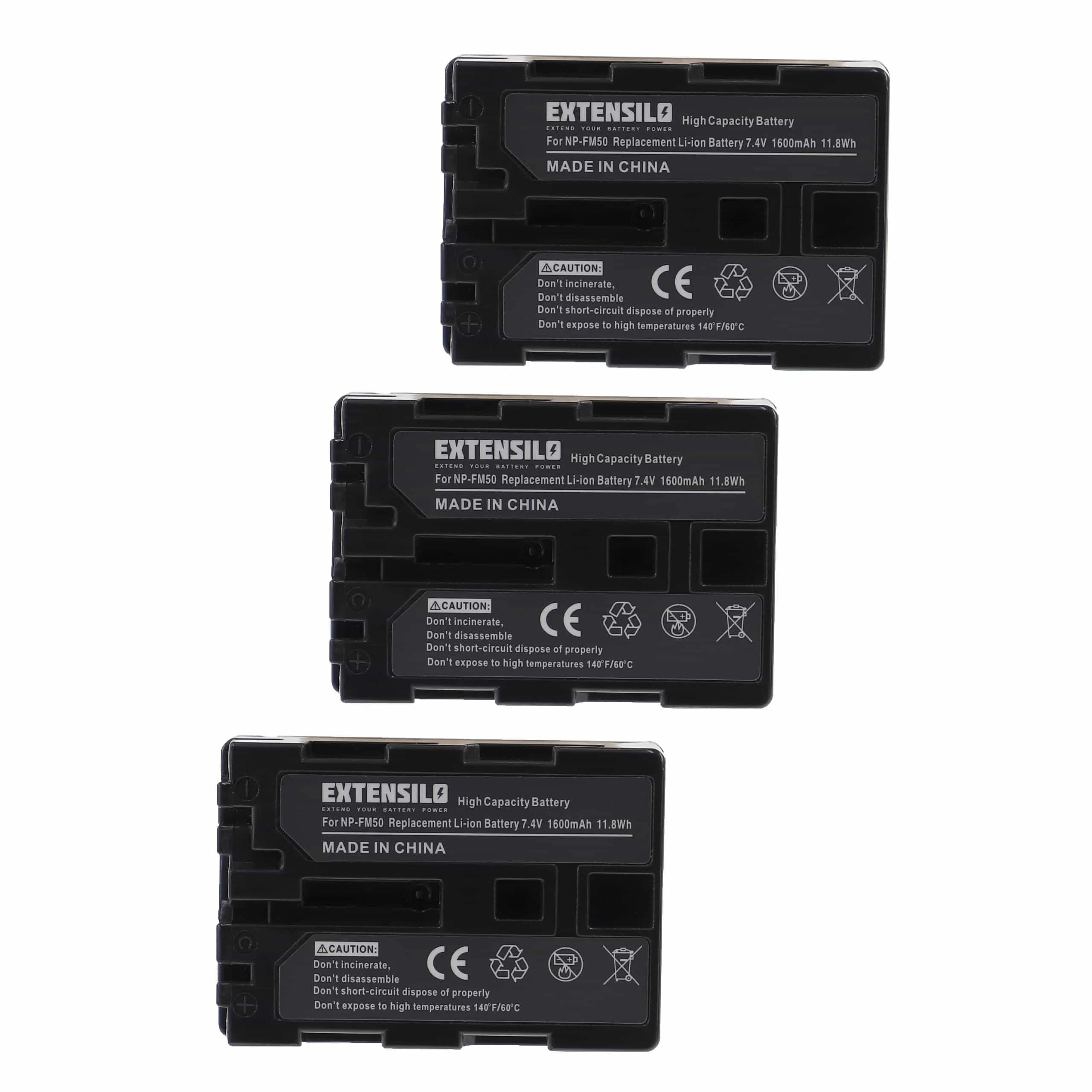 3x Batteries remplace Sony NP-FM55H, NP-FM70, NP-FM50, NP-FM30 pour appareil photo Trotec- 1600mAh 7,4V Li-ion