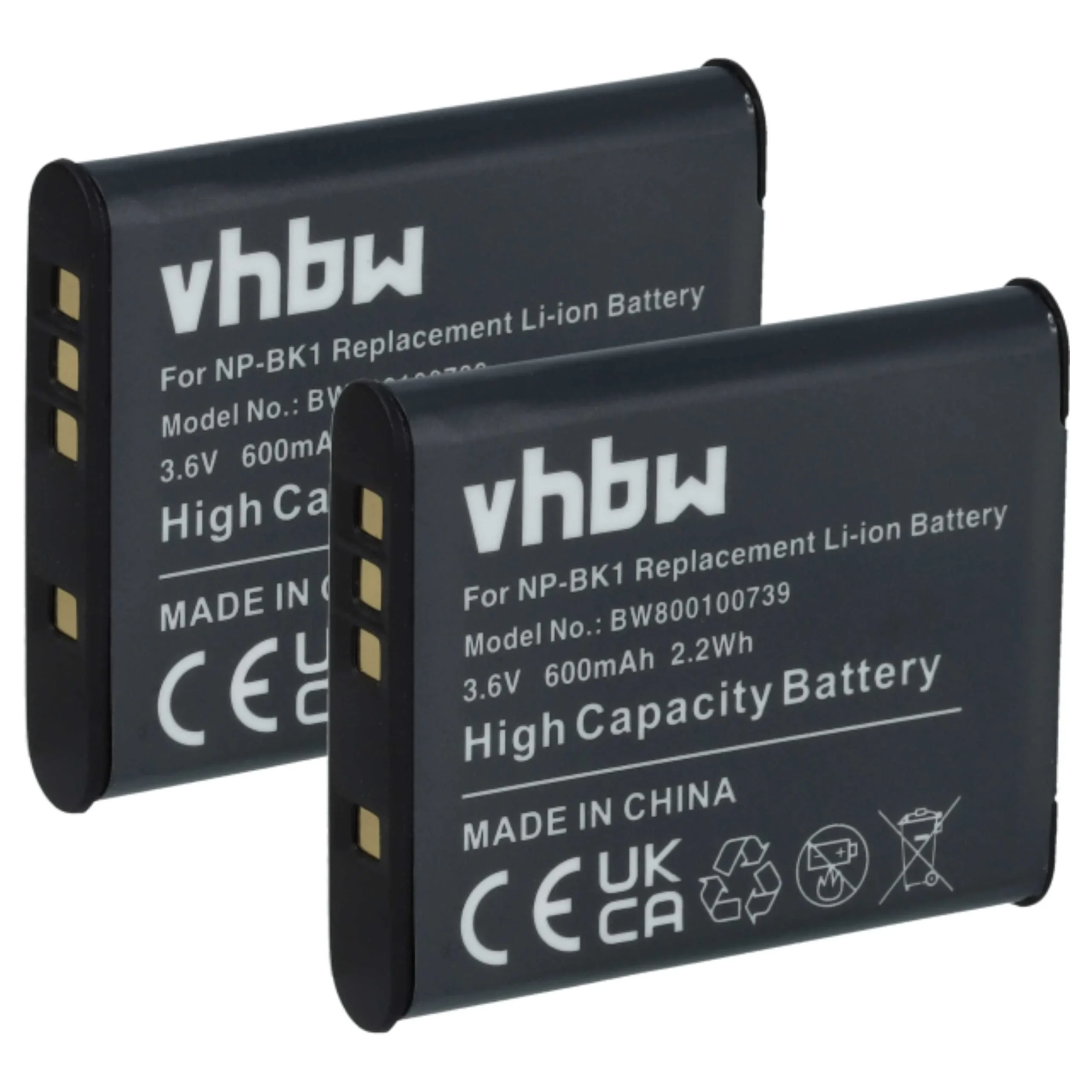 2x Batteries remplace Sony NP-FK1, NP-BK1 pour appareil photo Sony- 600mAh 3,6V Li-ion