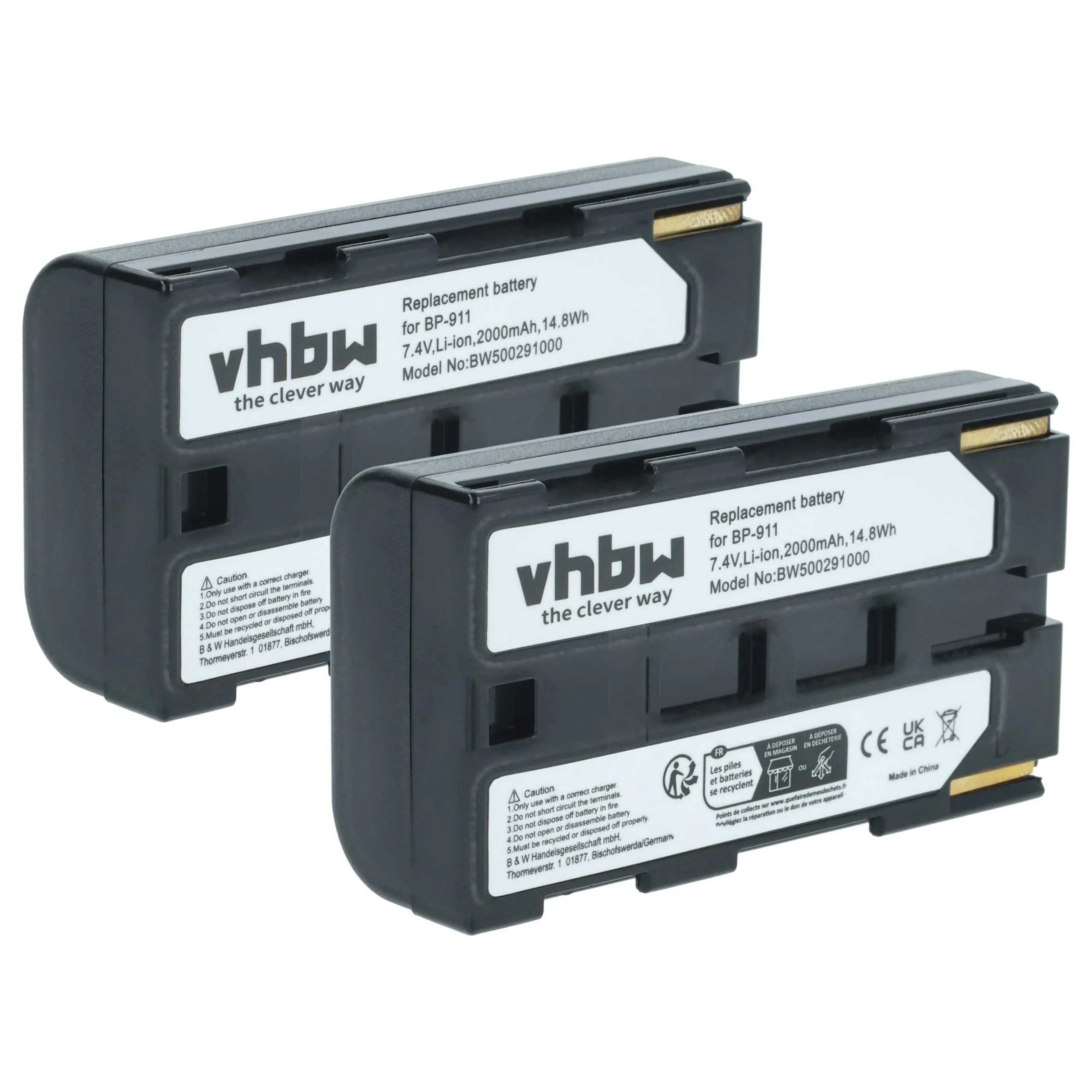 2x Batteries remplace Canon BP-915, BP-924, BP-911, BP-914 pour caméscope Phase One- 1300mAh 7,2V Li-ion