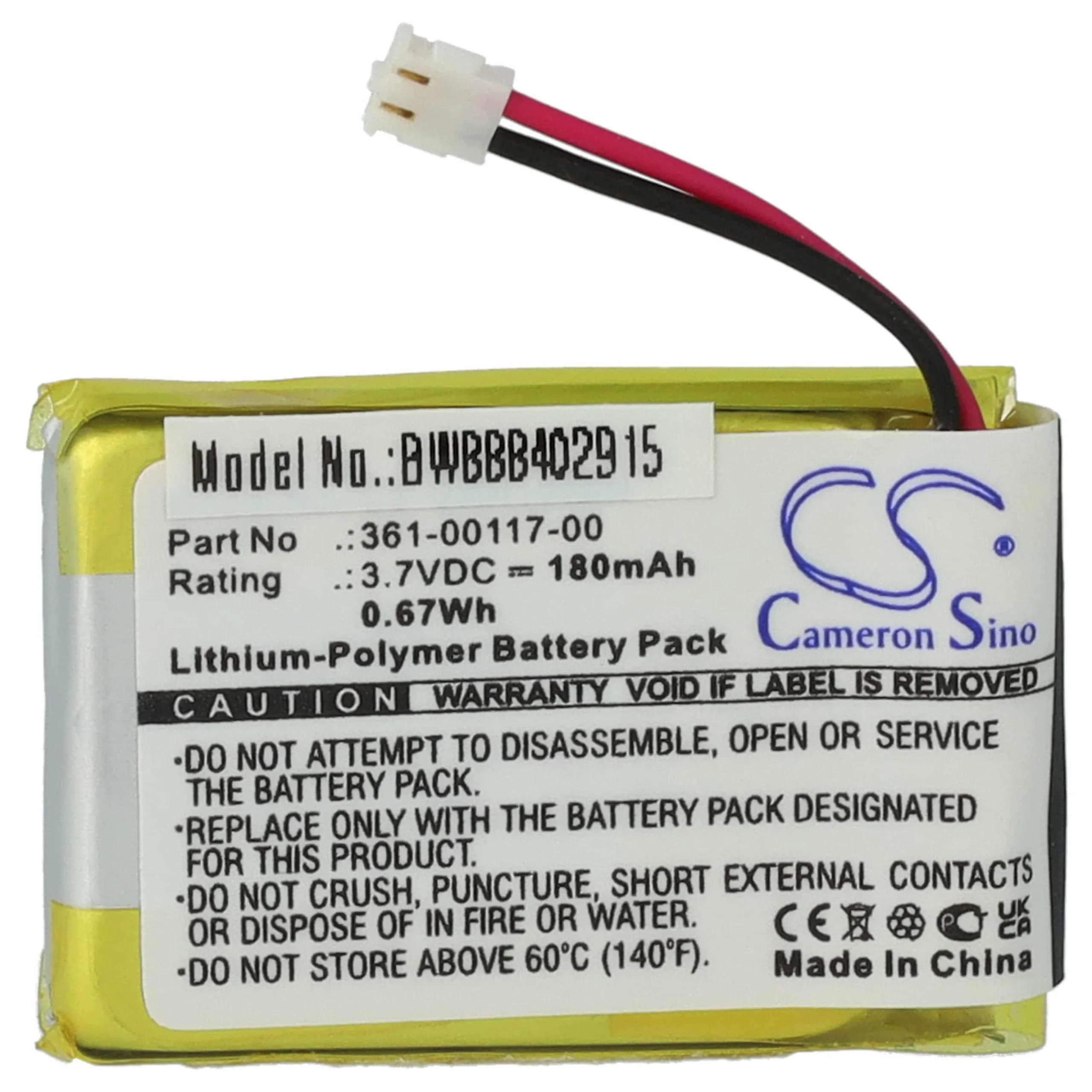 Batterie remplace Garmin 361-00117-00, 361-00097-00 montre connectée - 180mAh 3,7V Li-polymère