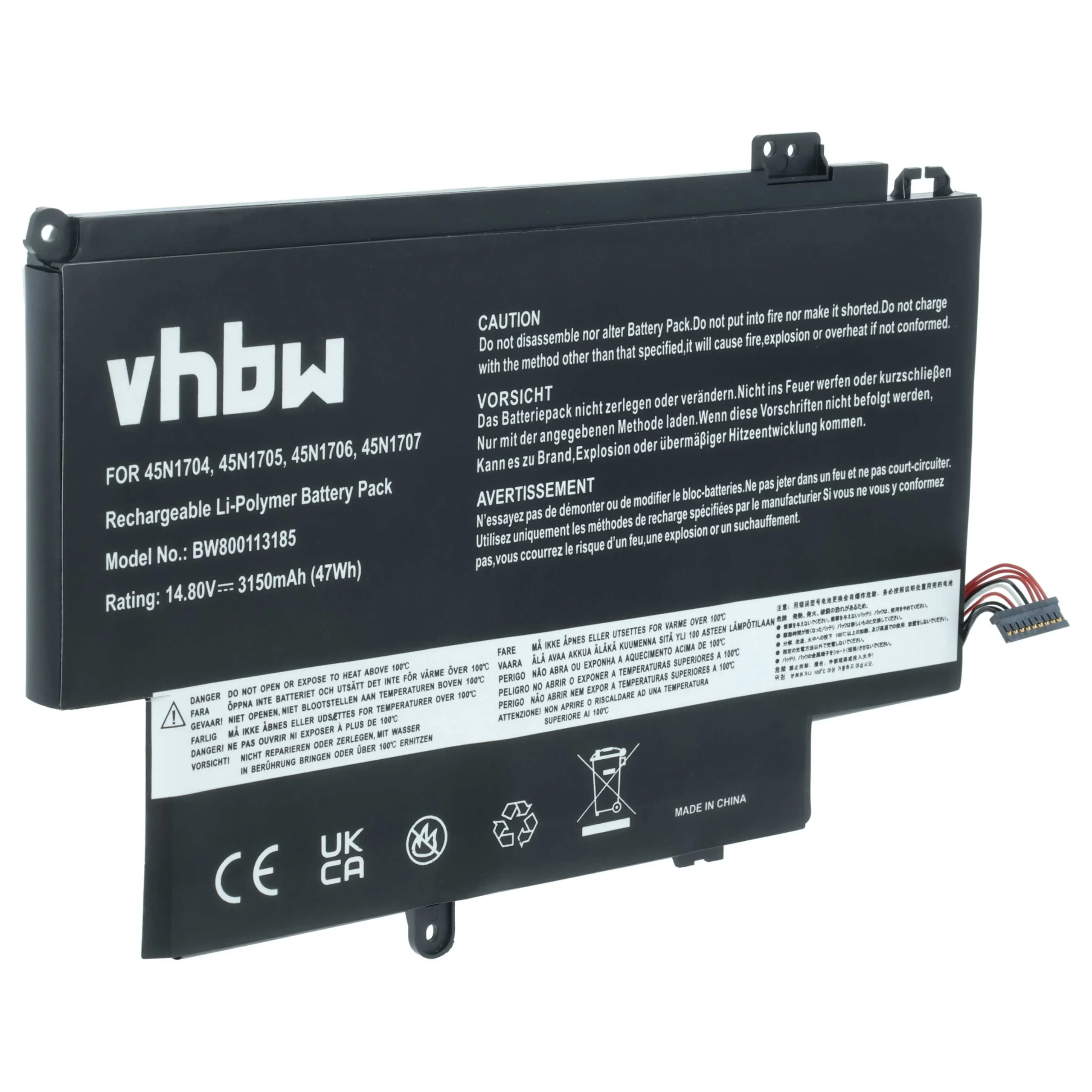 Batterie remplace Lenovo 45N1706, 45N1705, 45N1704 pour ordinateur portable Lenovo- 3150mAh 14,8V Li-polymère