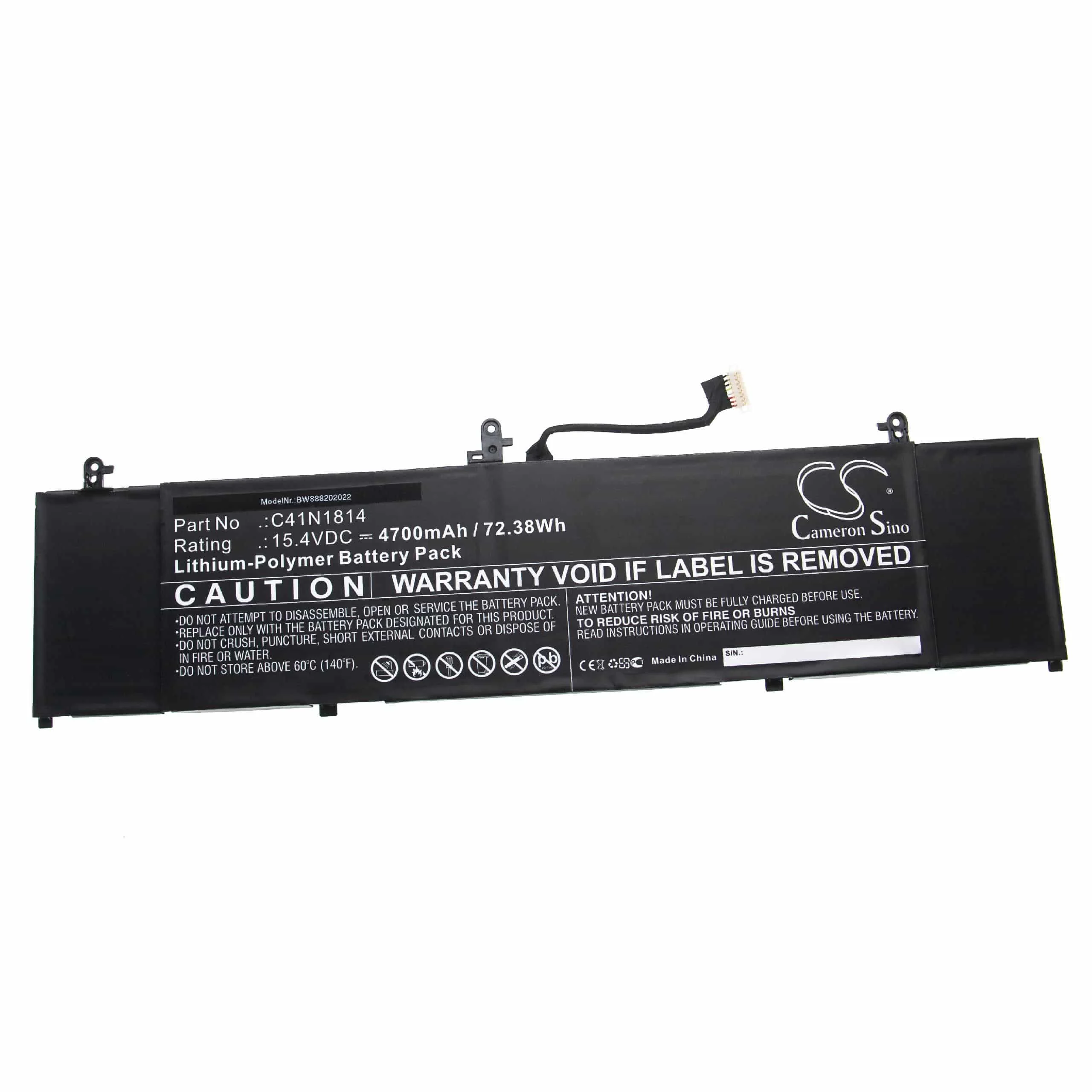Batterie remplace Asus C41N1814, 0B200-03120100 pour ordinateur portable Asus- 4700mAh 15,4V Li-polymère