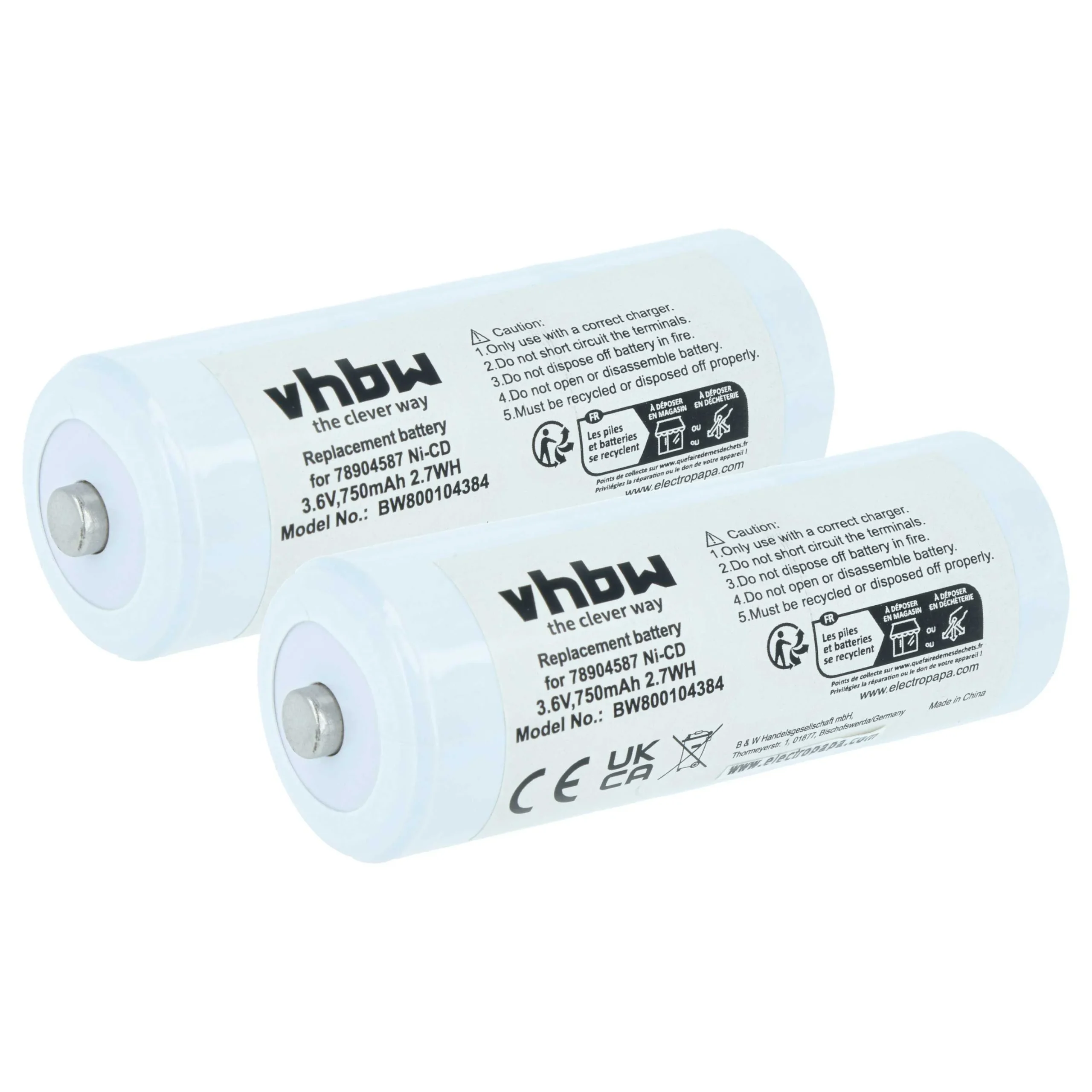 Batterie (2 pcs.) remplace Welch Allyn 78904587 pour appareil médical Cardinal Medical - 750mAh 3,6V NiCd