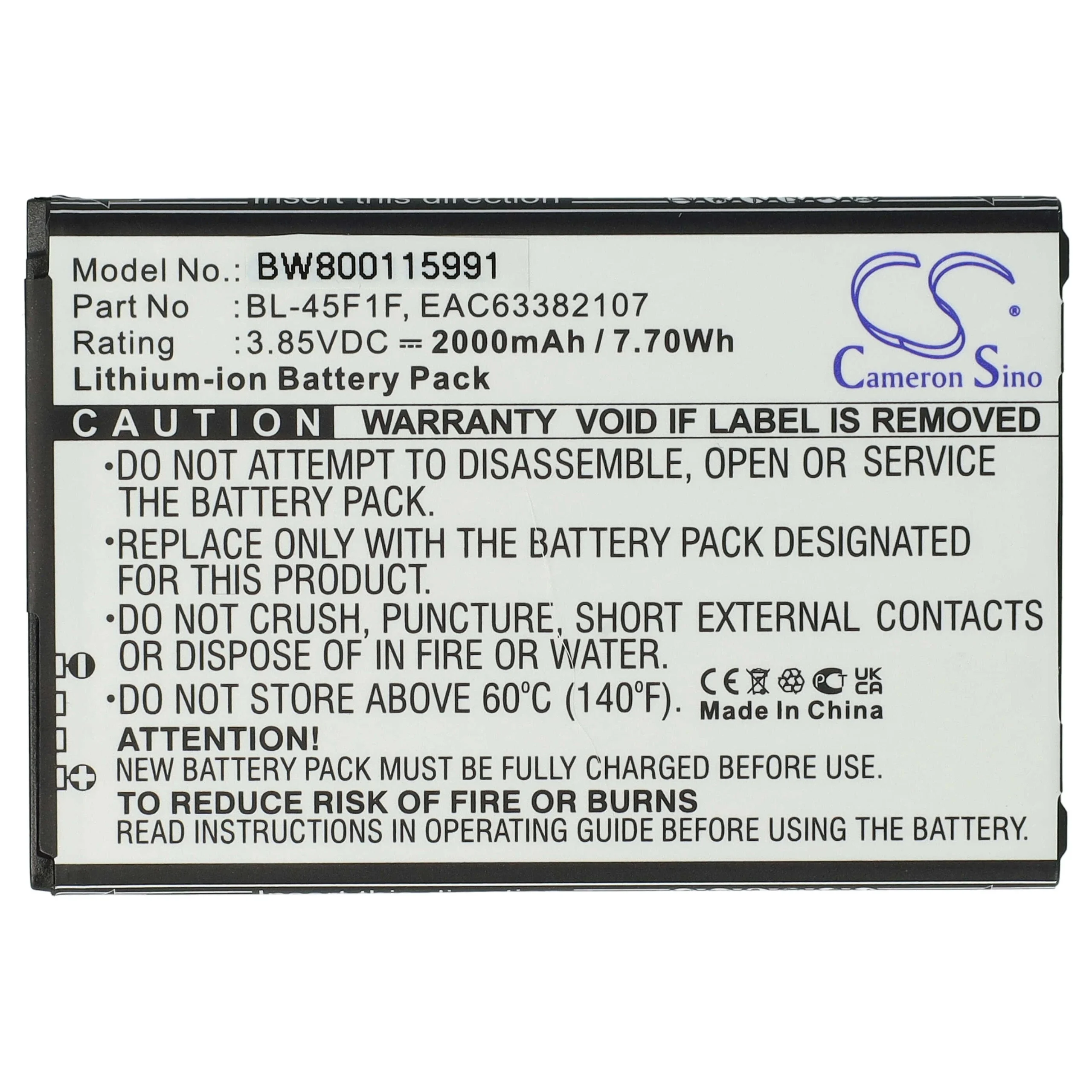 Batterie remplace LG BL-45F1F, EAC63361401, EAC63321601 téléphone portable LG - 2000mAh 3,85V Li-ion