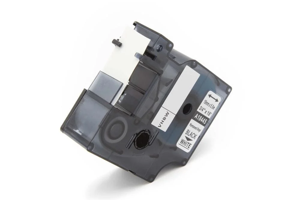Cassette à ruban remplace Dymo 18445 - 19mm lettrage Noir ruban Blanc, vinyle, plastique