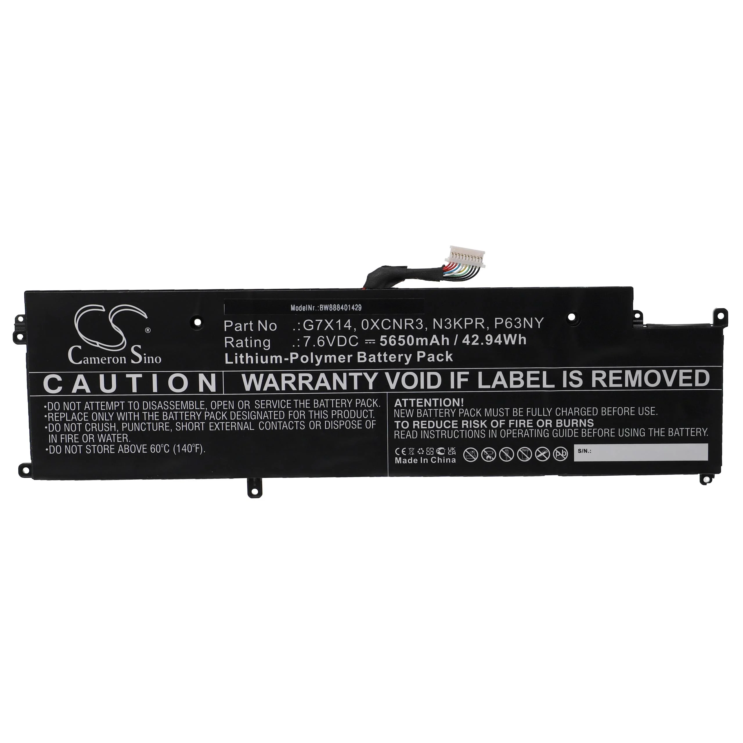 Batterie remplace Dell G7X14, 0XCNR3, P63NY, N3KPR pour ordinateur portable Dell- 5650mAh 7,6V Li-polymère