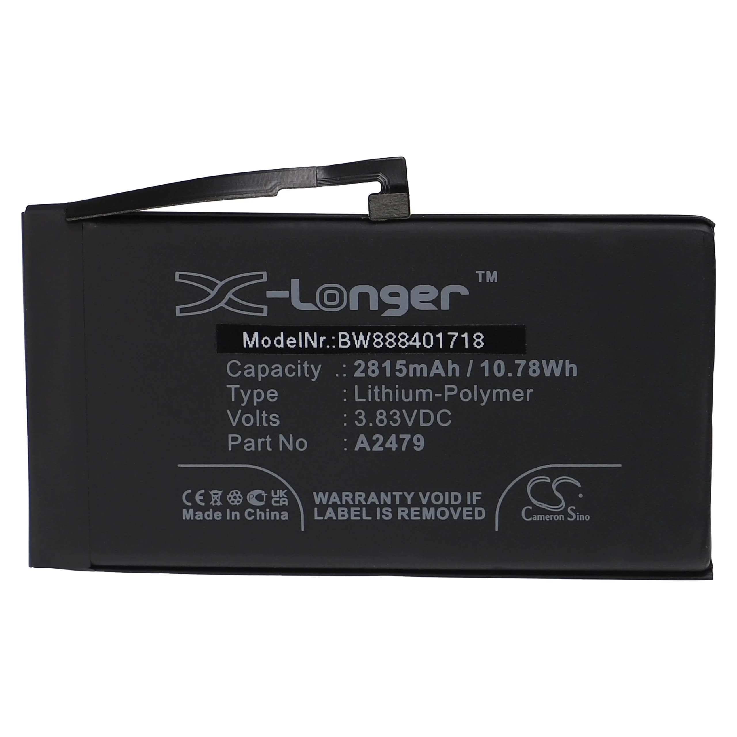 Batterie remplace Apple A2479, A2431 téléphone portable Apple - 2815mAh 3,83V Li-polymère