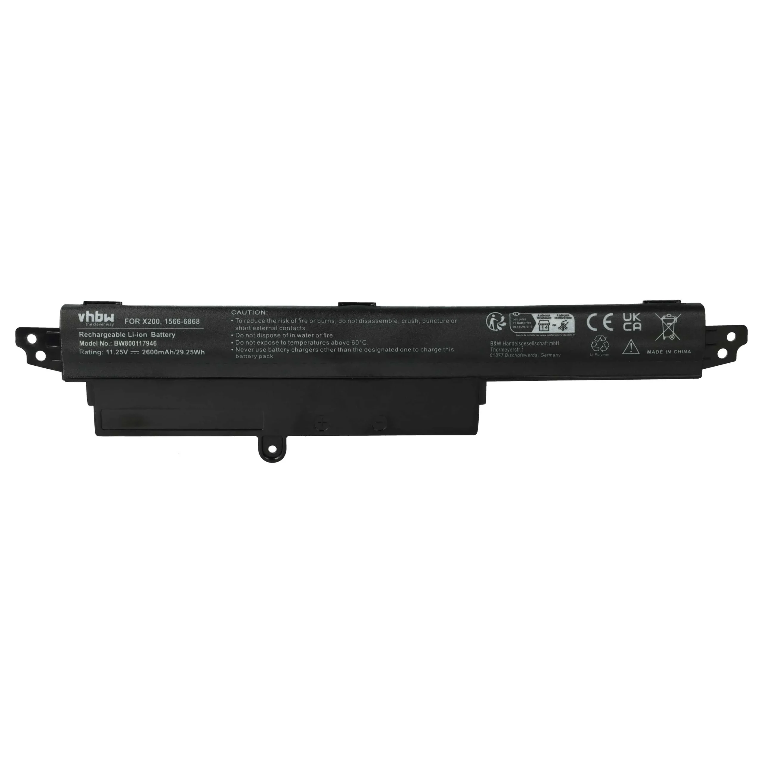 Batterie remplace Asus 1566-6868, 0B110-00240100E pour ordinateur portable Asus- 2600mAh 11,25V Li-ion, noir