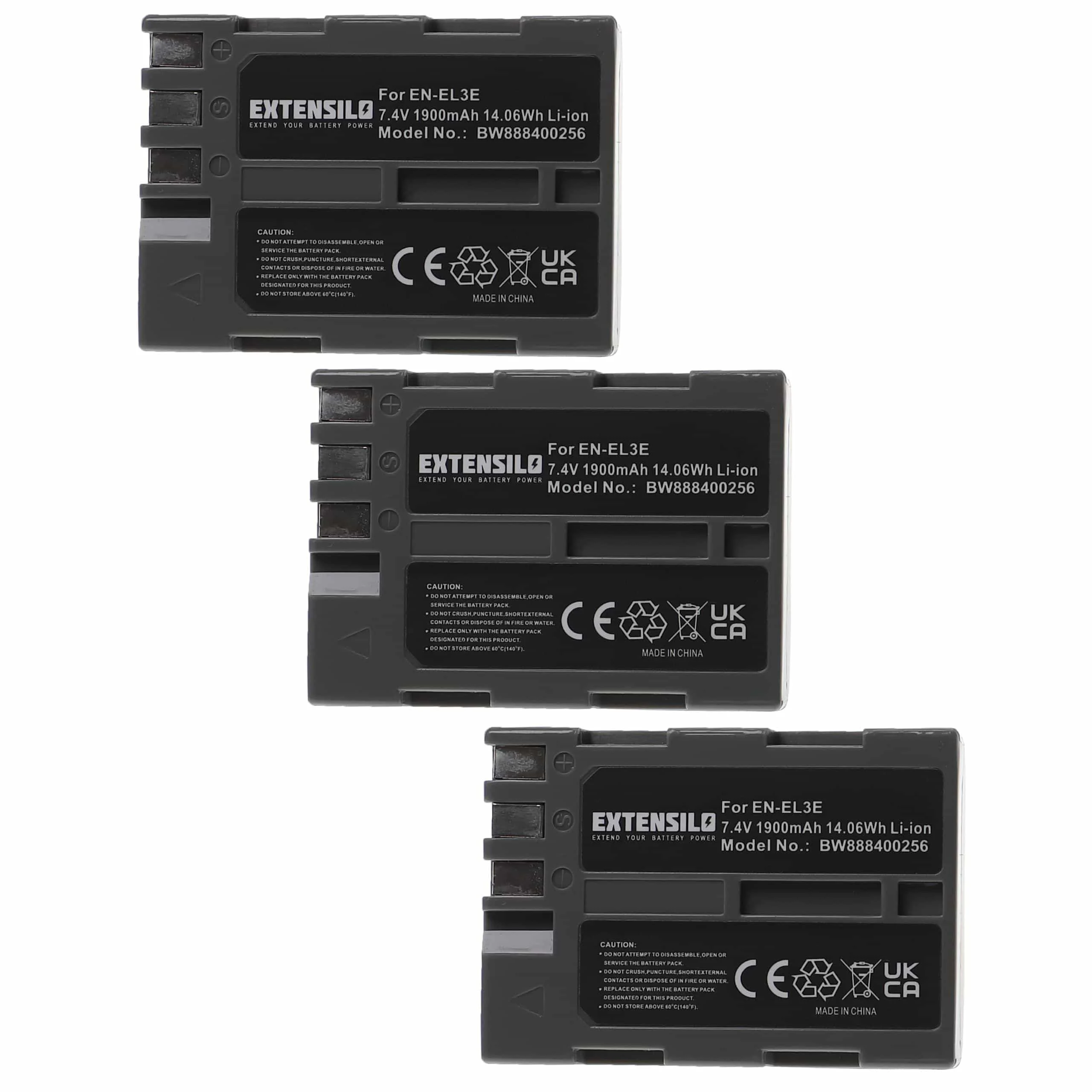 3x Batteries remplace Nikon EN-EL3e pour appareil photo Nikon- 1900mAh 7,4V Li-ion