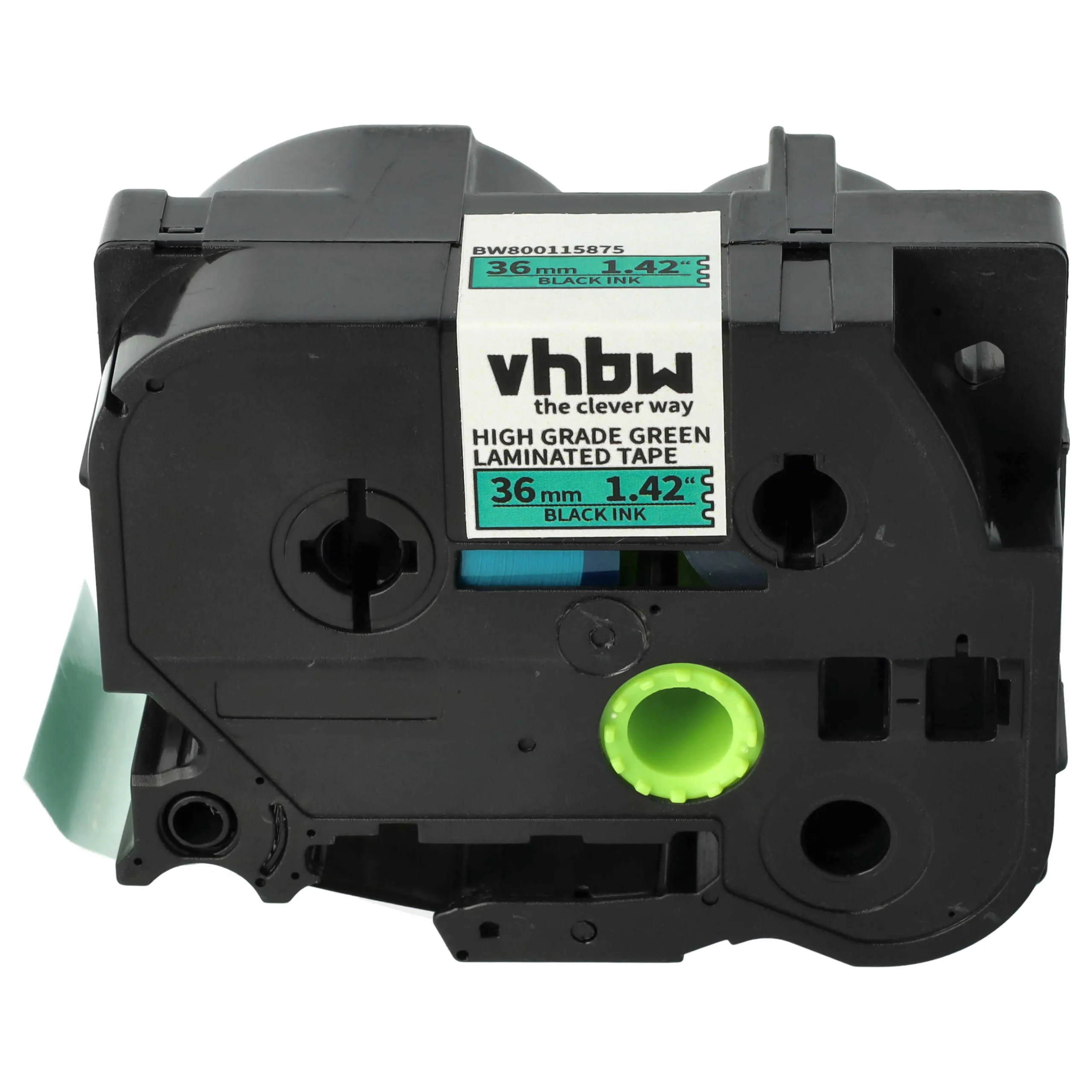 Cassette à ruban remplace Brother HGE-761 - 36mm lettrage Noir ruban Vert, plastique