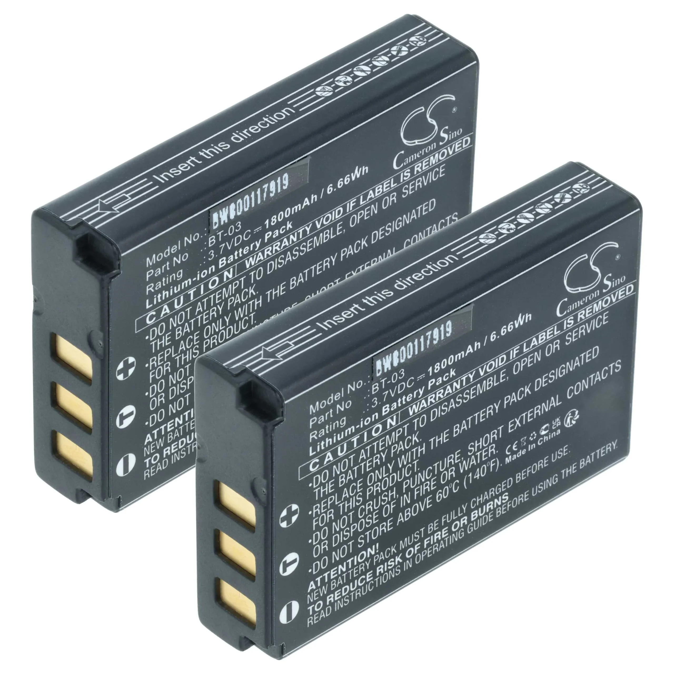 2x Batteries remplace Zoom BT-03 pour appareil photo Zoom- 1800mAh 3,7V Li-ion