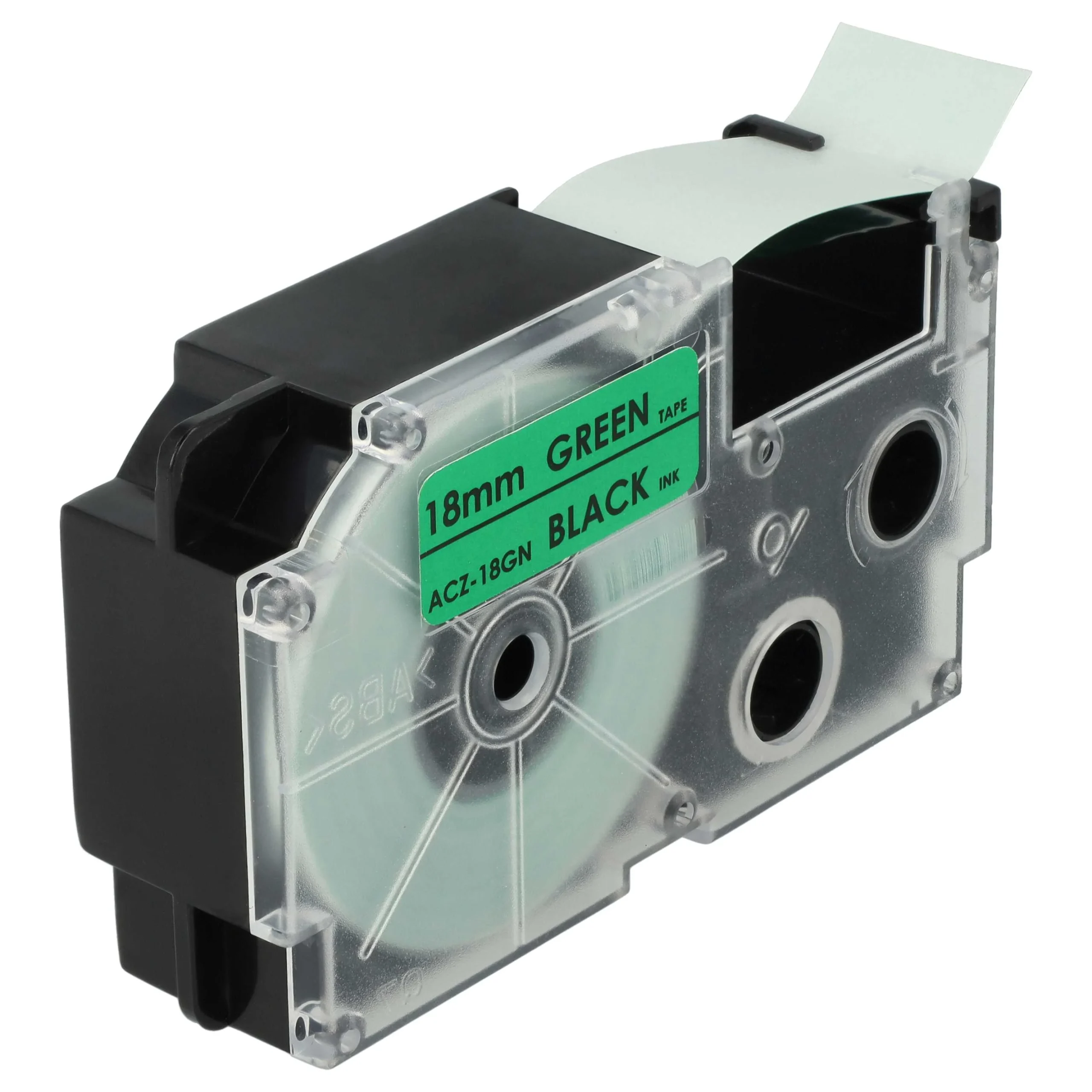 Cassette à ruban remplace Casio XR-18GN, XR-18GN1 - 18mm lettrage Noir ruban Vert, pet+ RESIN