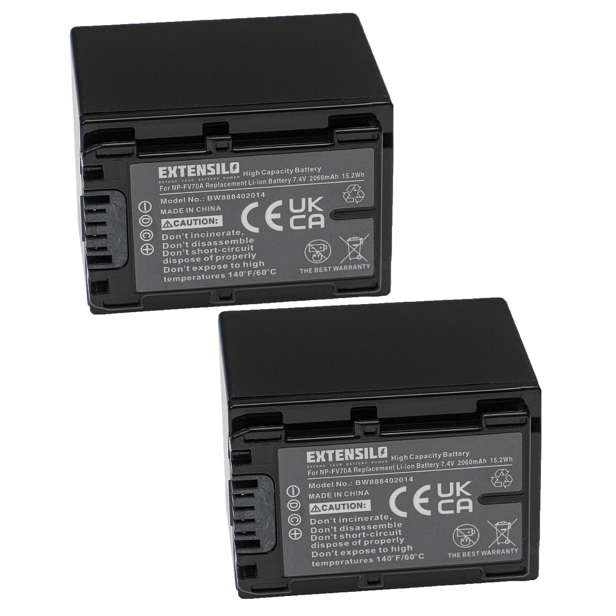 2x Batteries remplace Sony NP-FV50, NP-FV100, NP-FV40, NP-FV30 pour appareil photo Sony- 2060mAh 7,4V Li-ion