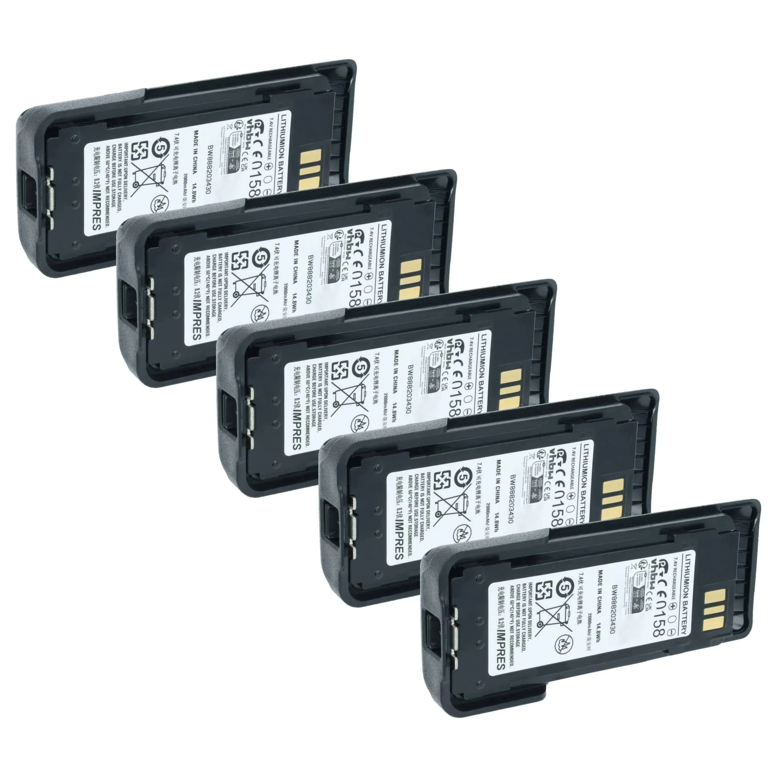 5x Batteries remplace Motorola NNTN8359A, NNTN8359 pour radio talkie-walkie Motorola- 2000mAh 7,4V Li-ion