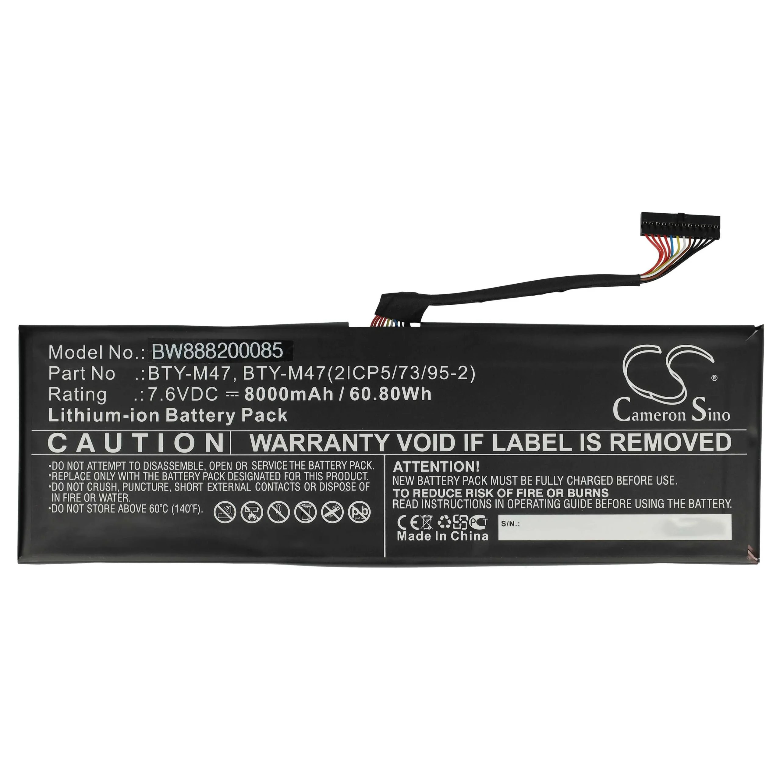 Batterie remplace MSI BTY-M47 pour ordinateur portable MSI- 8060mAh 7,6V Li-ion, noir
