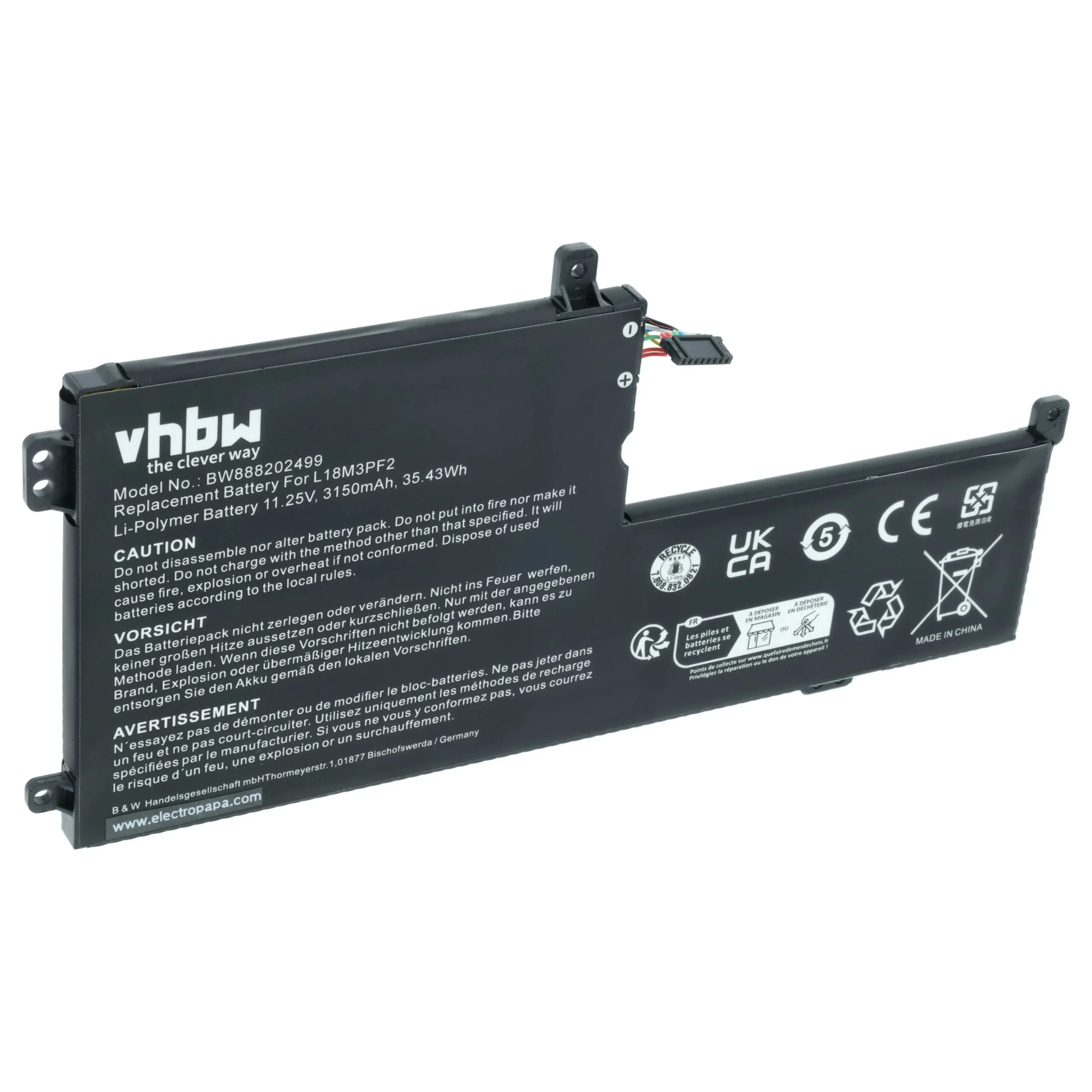 Batterie remplace Lenovo 5B10T03404, 5B10T03402 pour ordinateur portable Lenovo- 3150mAh 11,25V Li-polymère