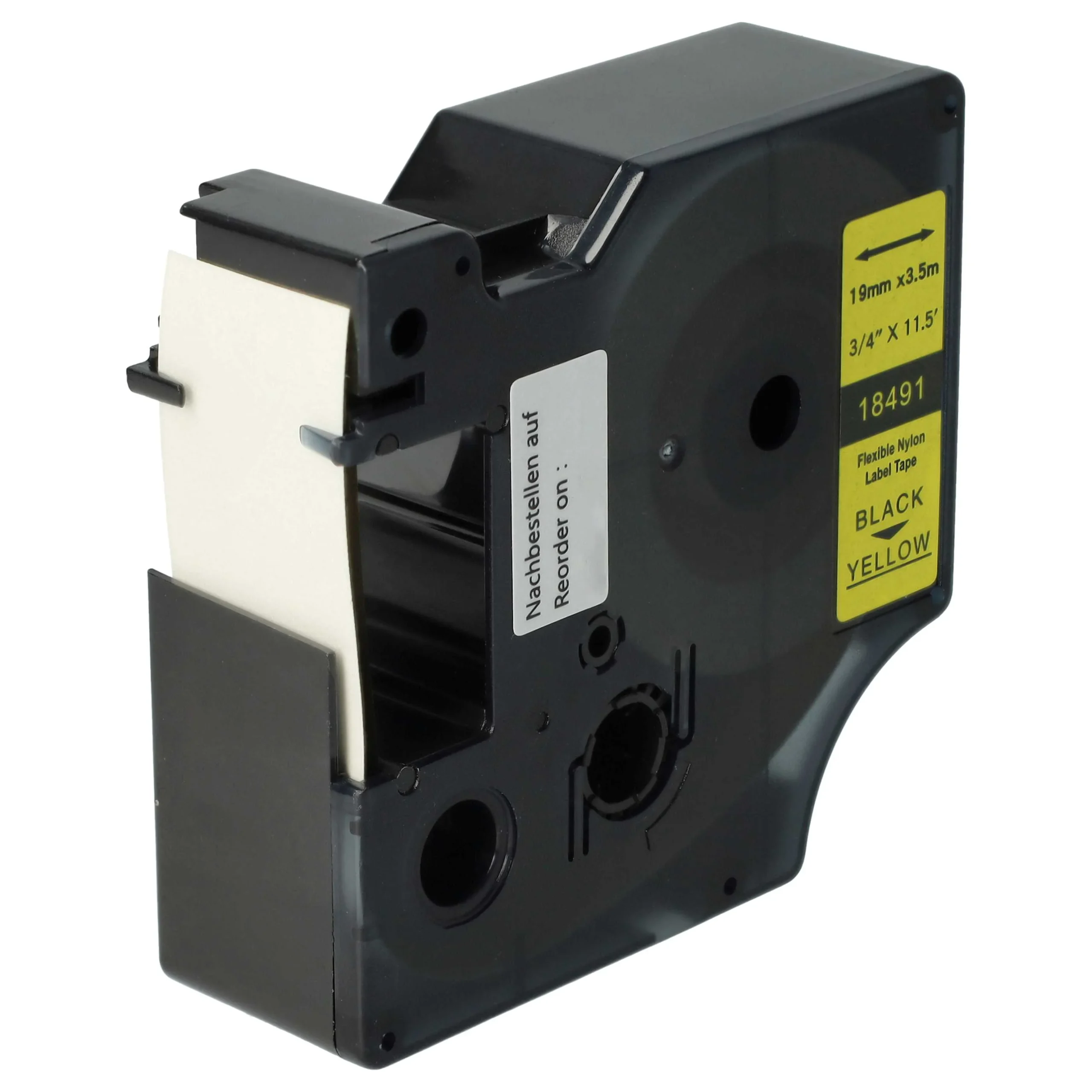 Cassette à ruban remplace Dymo 18491 - 19mm lettrage Noir ruban Jaune, plastique, nylon