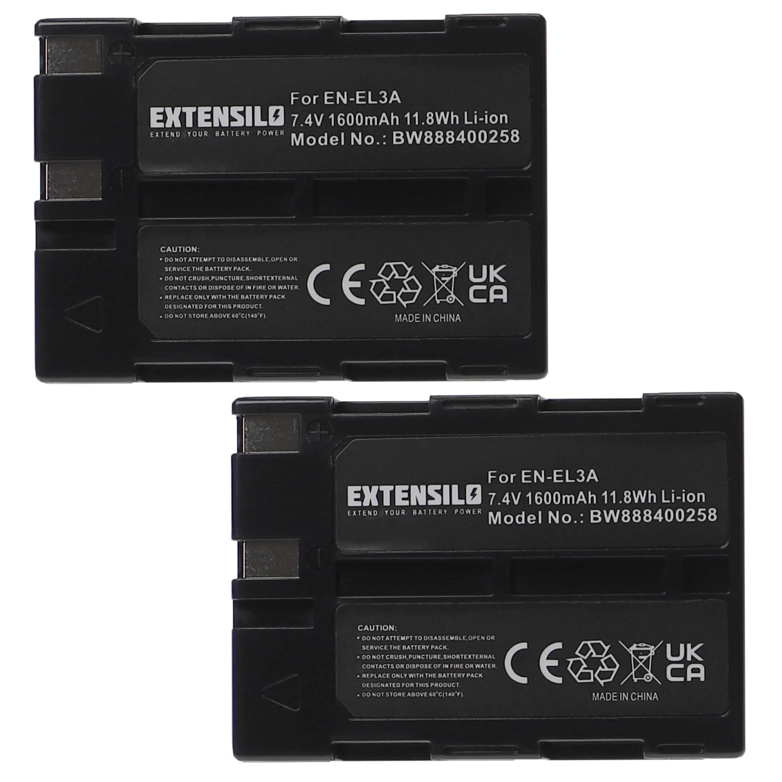2x Batteries remplace Nikon EN-EL3, EN-EL3a pour appareil photo Nikon- 1600mAh 7,4V Li-ion