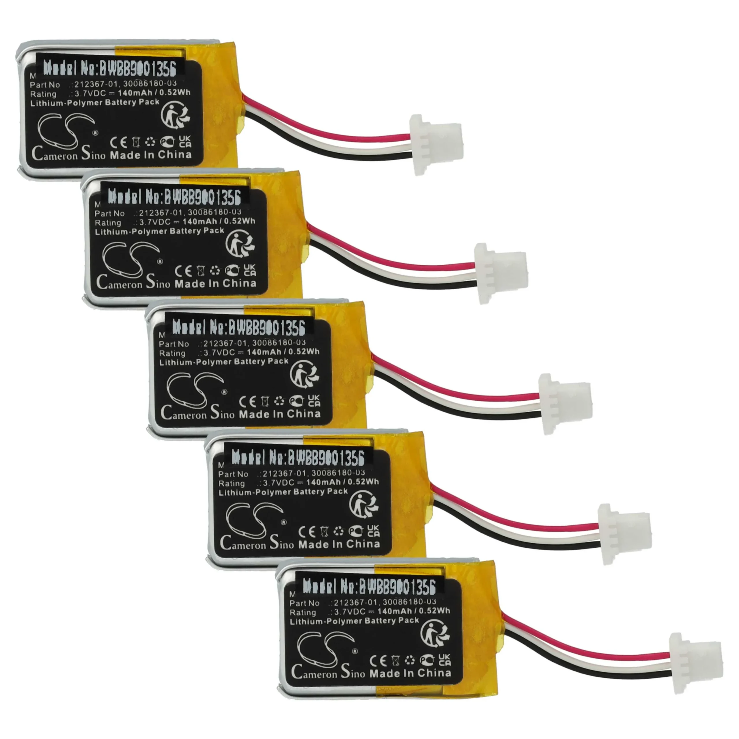 Batterie (5 pcs.) remplace Plantronics 212367-01 casque audio Plantronics - 140mAh 3,7V Li-polymère