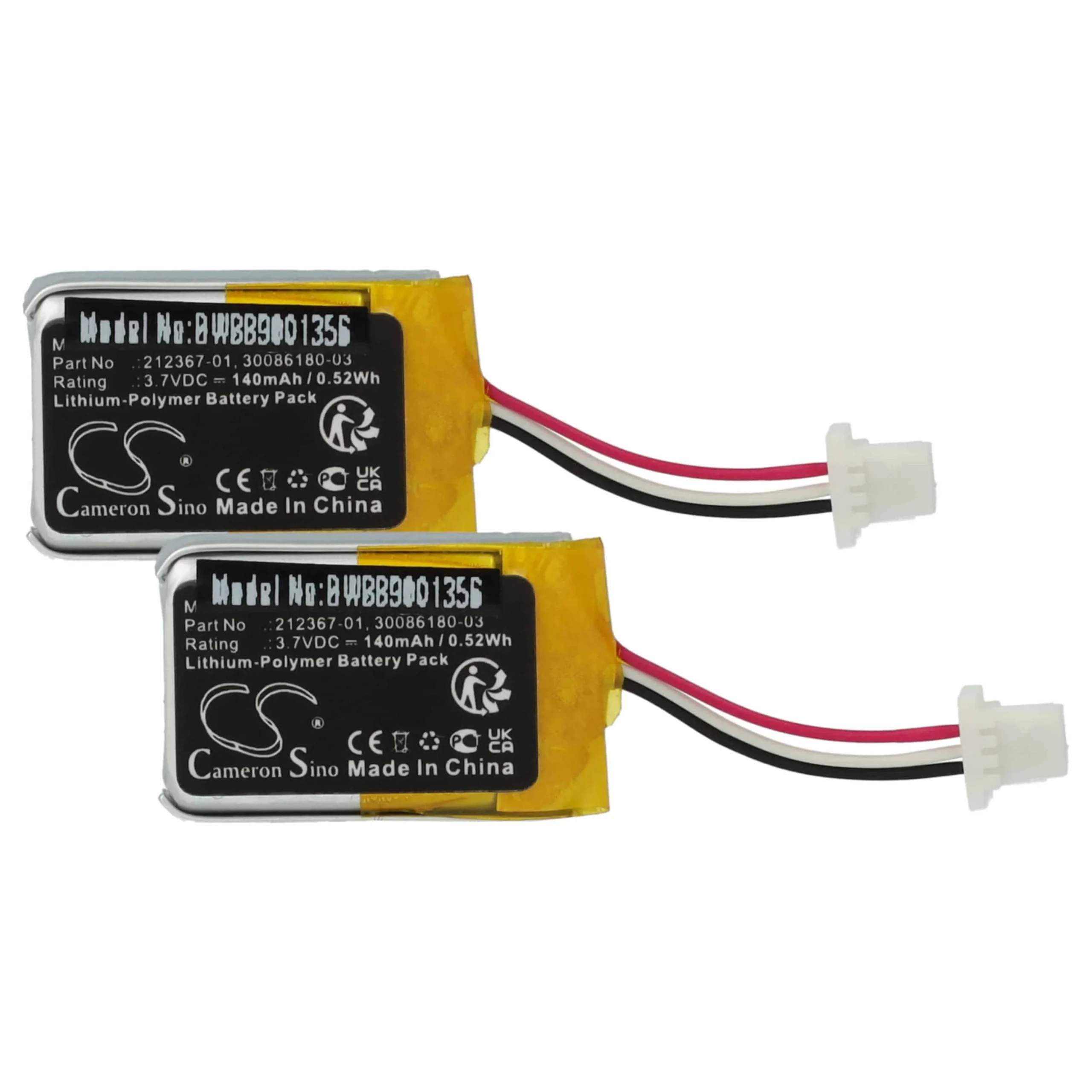Batterie (2 pcs.) remplace Plantronics 212367-01 casque audio Plantronics - 140mAh 3,7V Li-polymère
