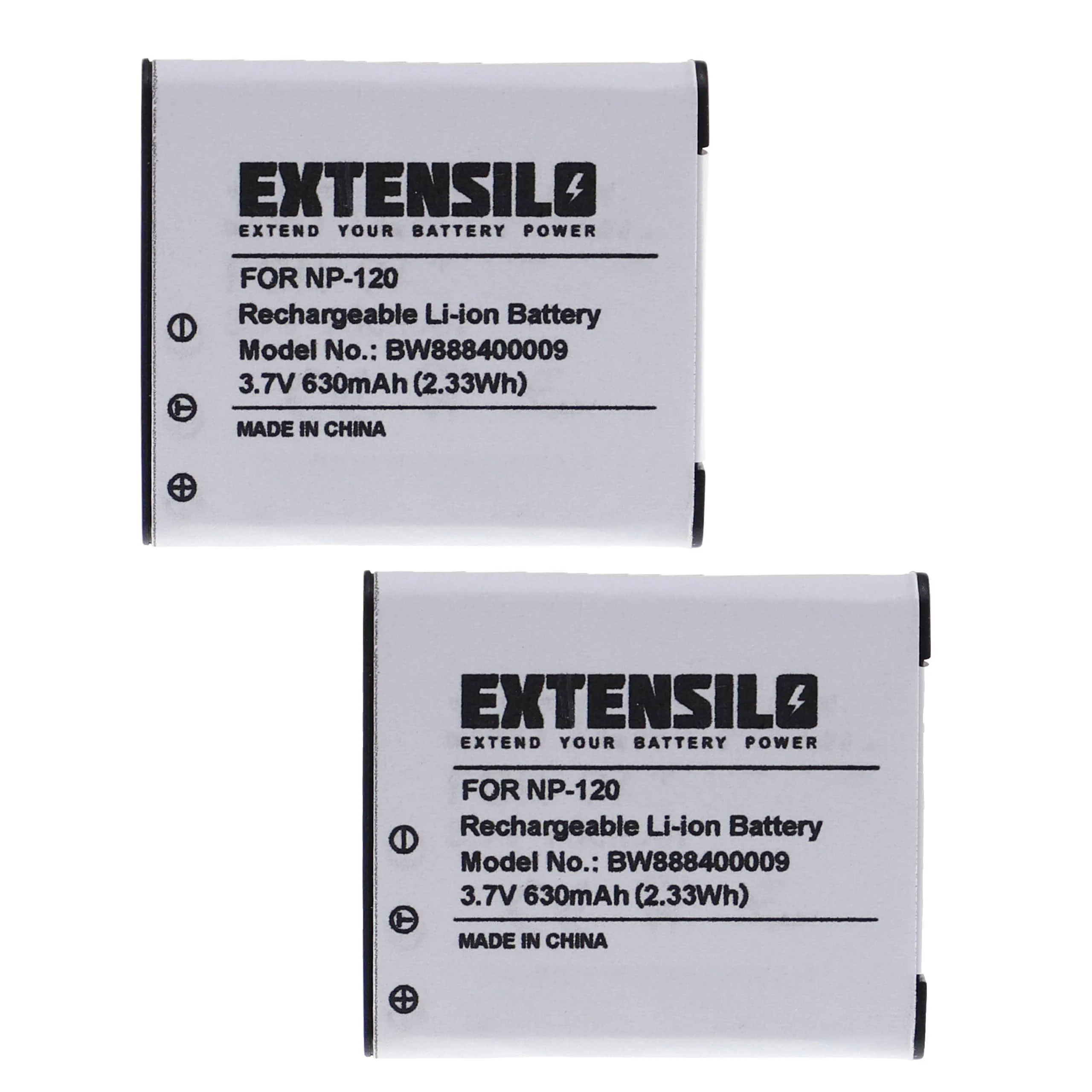 2x Batteries remplace Casio NP-120DBA, NP-120 pour appareil photo Casio- 630mAh 3,7V Li-ion