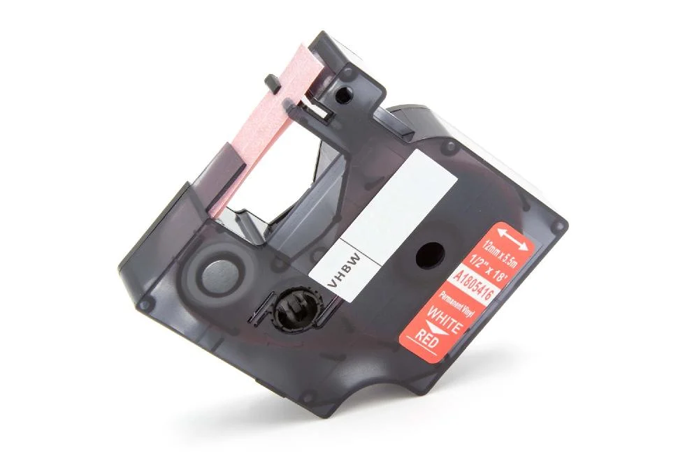 Cassette à ruban remplace Dymo 1805416 - 12mm lettrage Blanc ruban Rouge, vinyle, plastique
