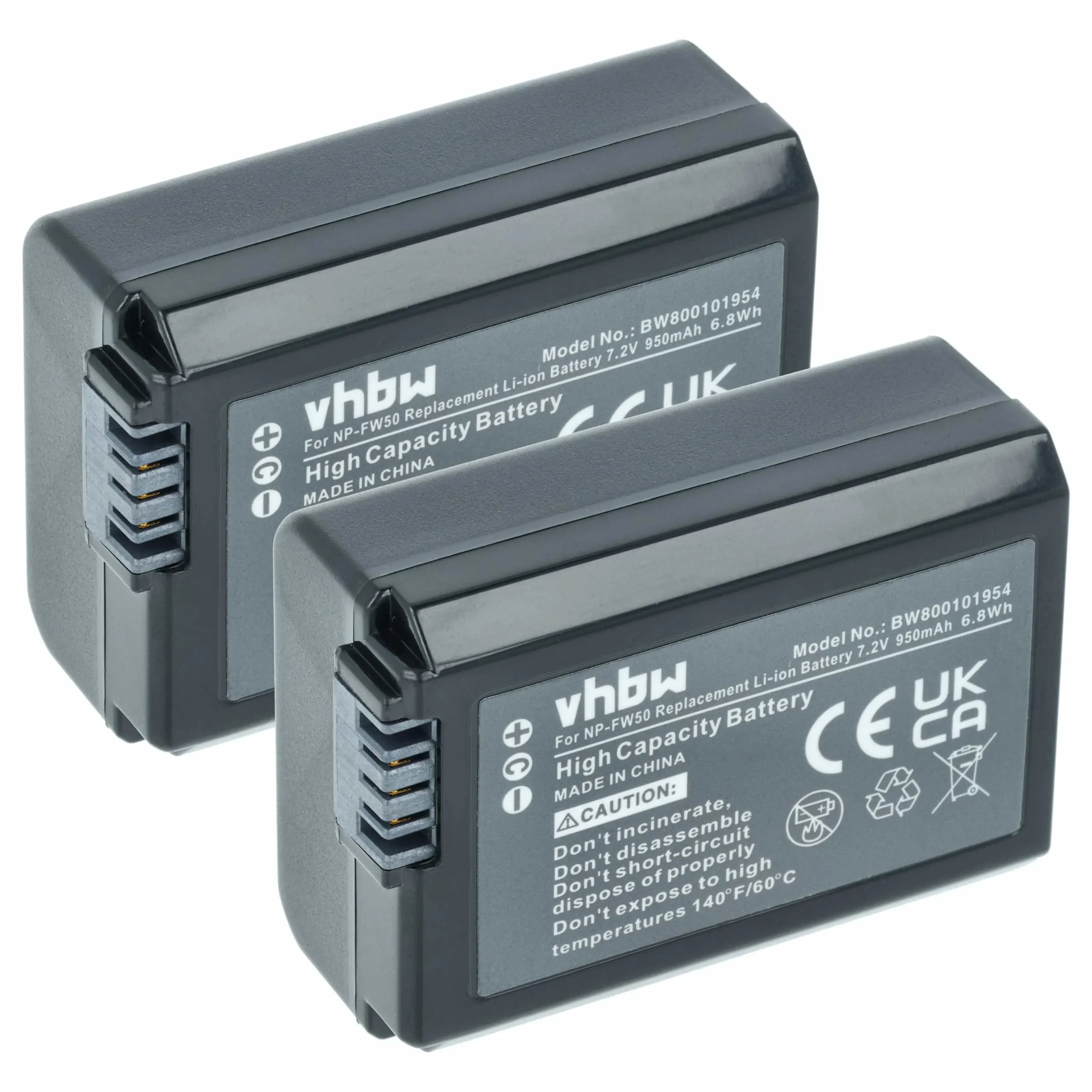 2x Batteries remplace Sony NP-FW50 pour appareil photo Sony- 950mAh 7,2V Li-ion