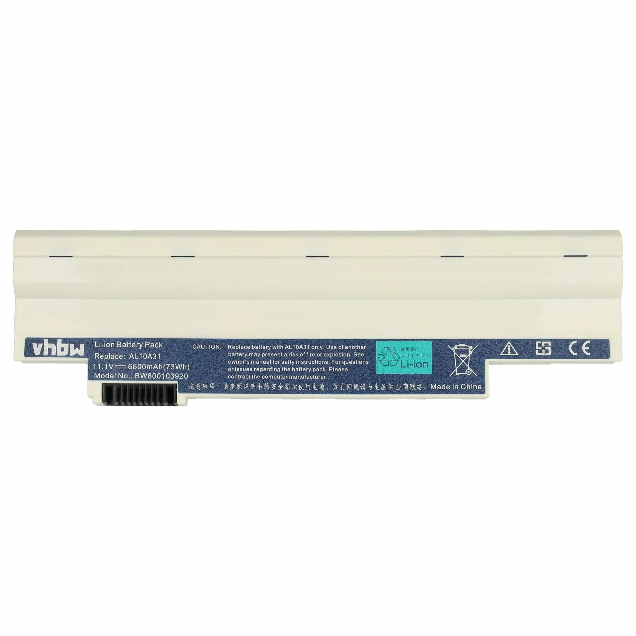 Batterie pour ordinateur portable Acer Aspire One D255, D257, D260, D270- 6600mAh 11,1V Li-ion, blanc