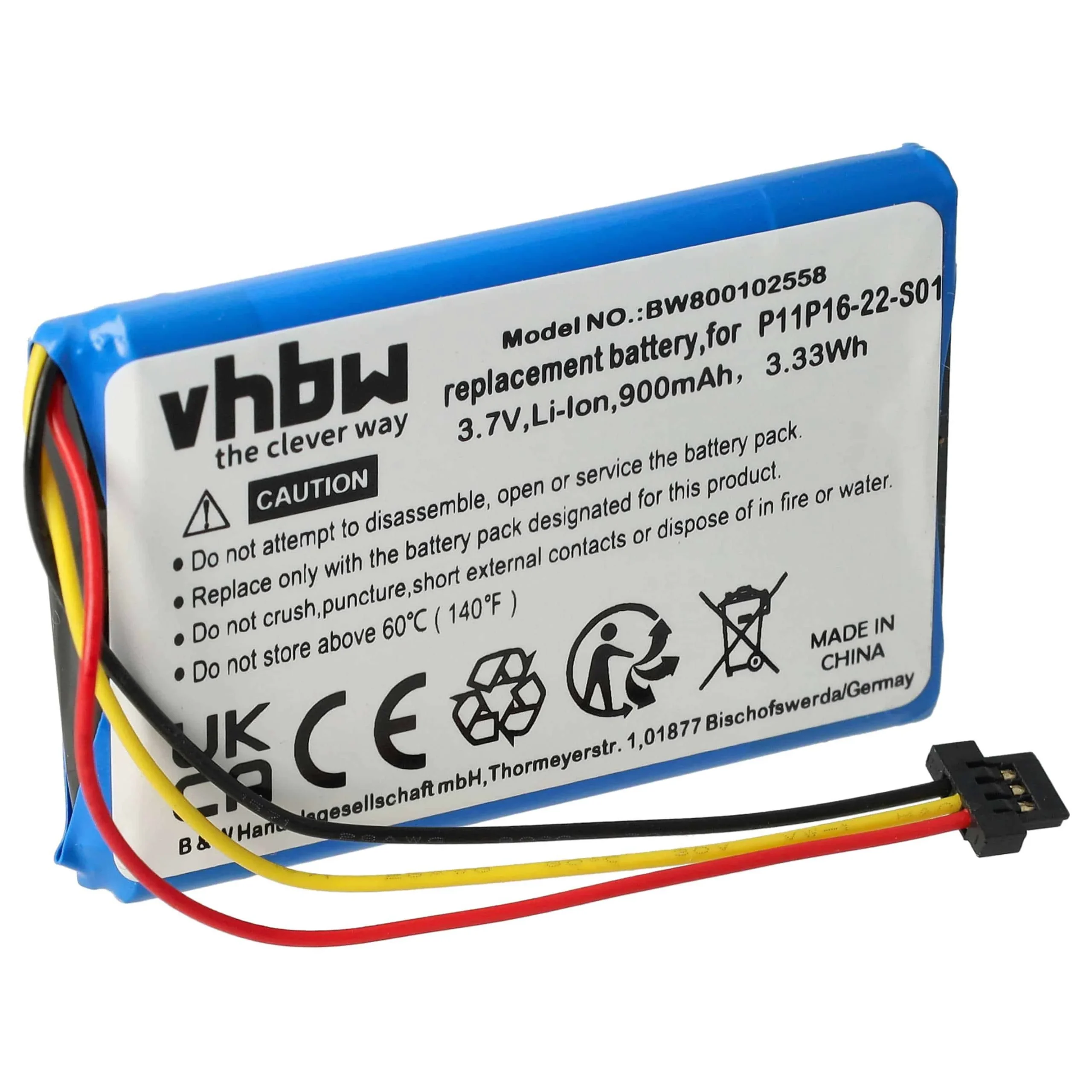 Batterie remplace TomTom S4IP016702174, P11P16-22-S01 pour navigation GPS TomTom - 900mAh 3,7V Li-ion