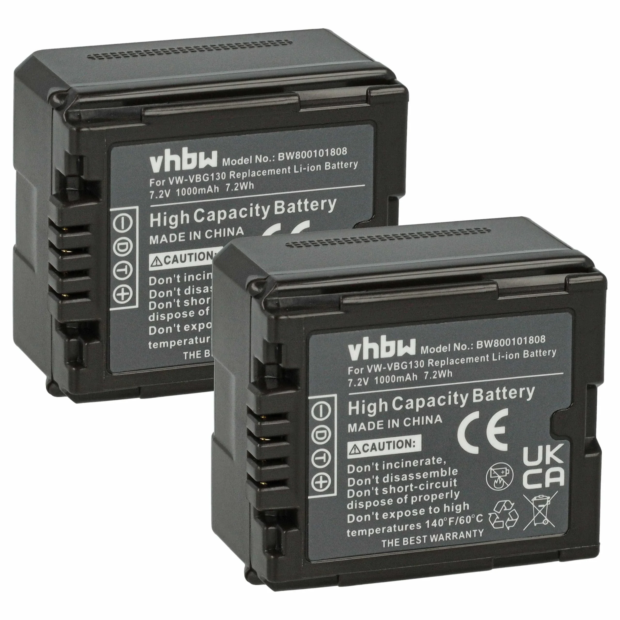 2x Batteries remplace Panasonic VW-VBG070, VW-VBG130 pour caméscope Panasonic- 1000mAh 7,2V Li-ion avec puce