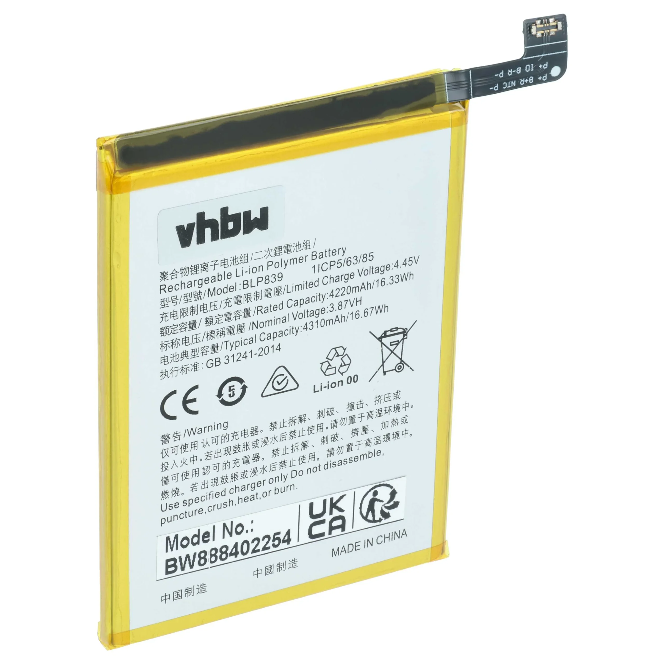 Batterie remplace Oppo BLP839 téléphone portable OPPO - 4000mAh 3,87V Li-polymère