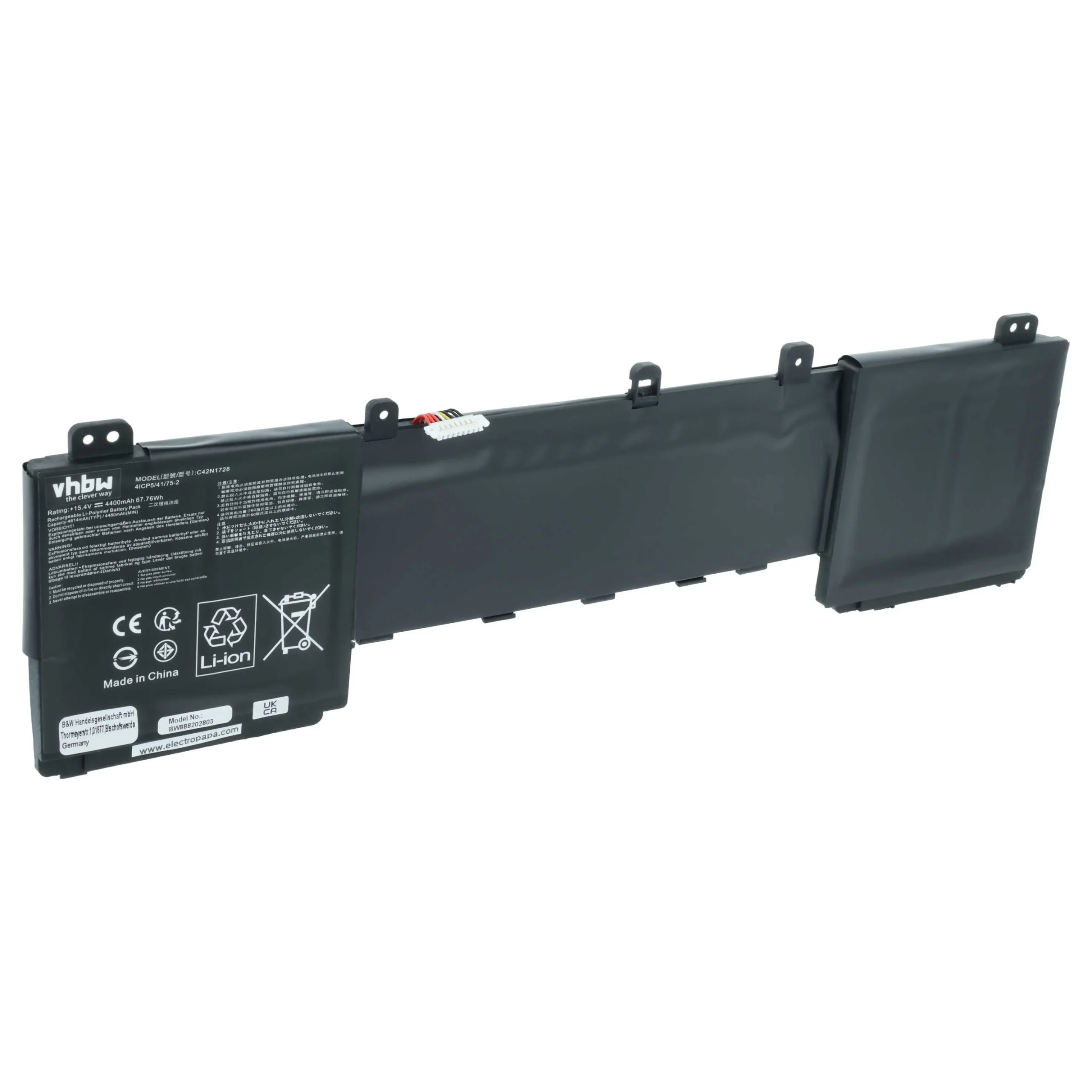 Batterie remplace Asus C41N1728, 0B200-02520100 pour ordinateur portable Asus- 4400mAh 15,4V Li-polymère