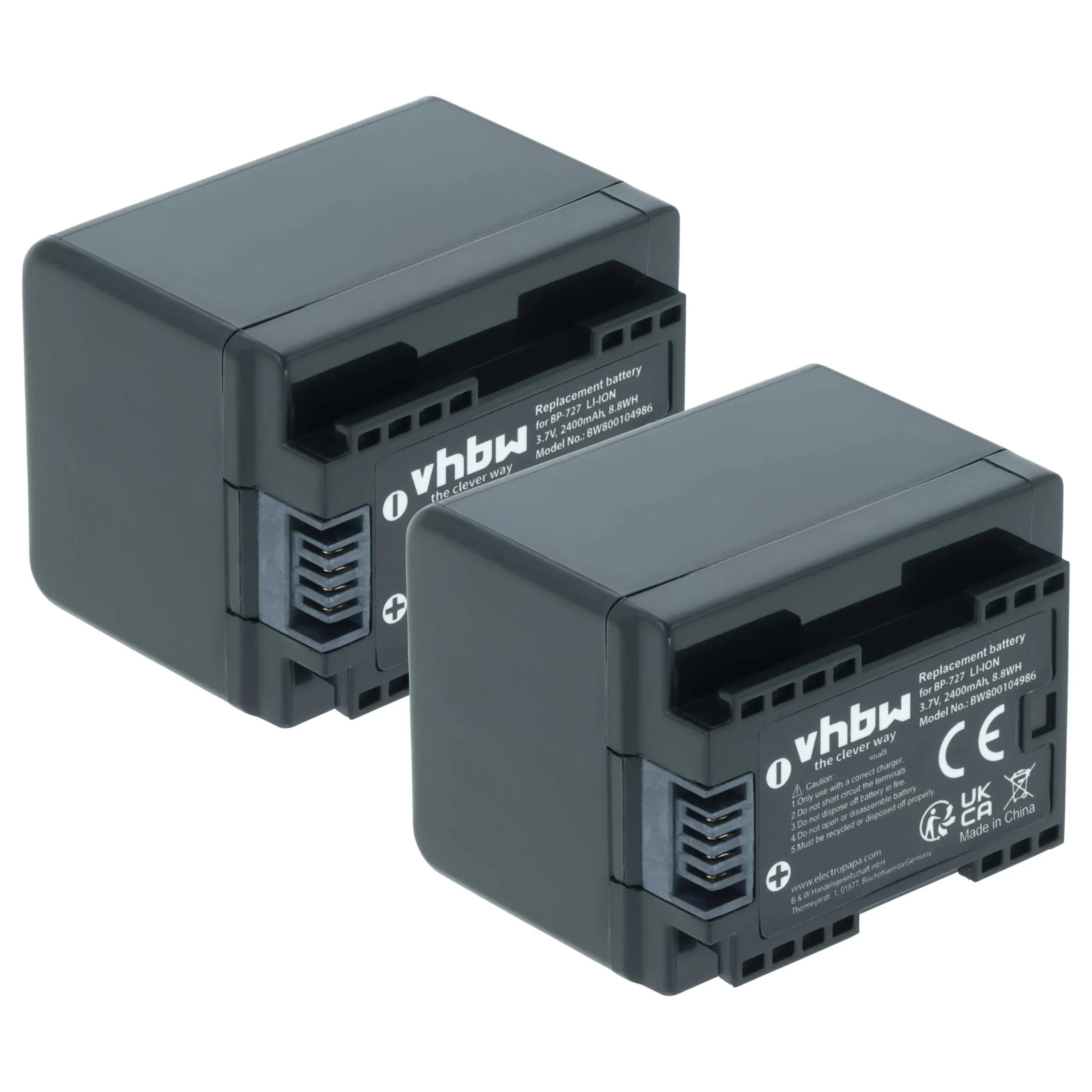 2x Batteries remplace Canon BP-727 pour caméscope Canon- 2400mAh 3,6V Li-ion avec puce