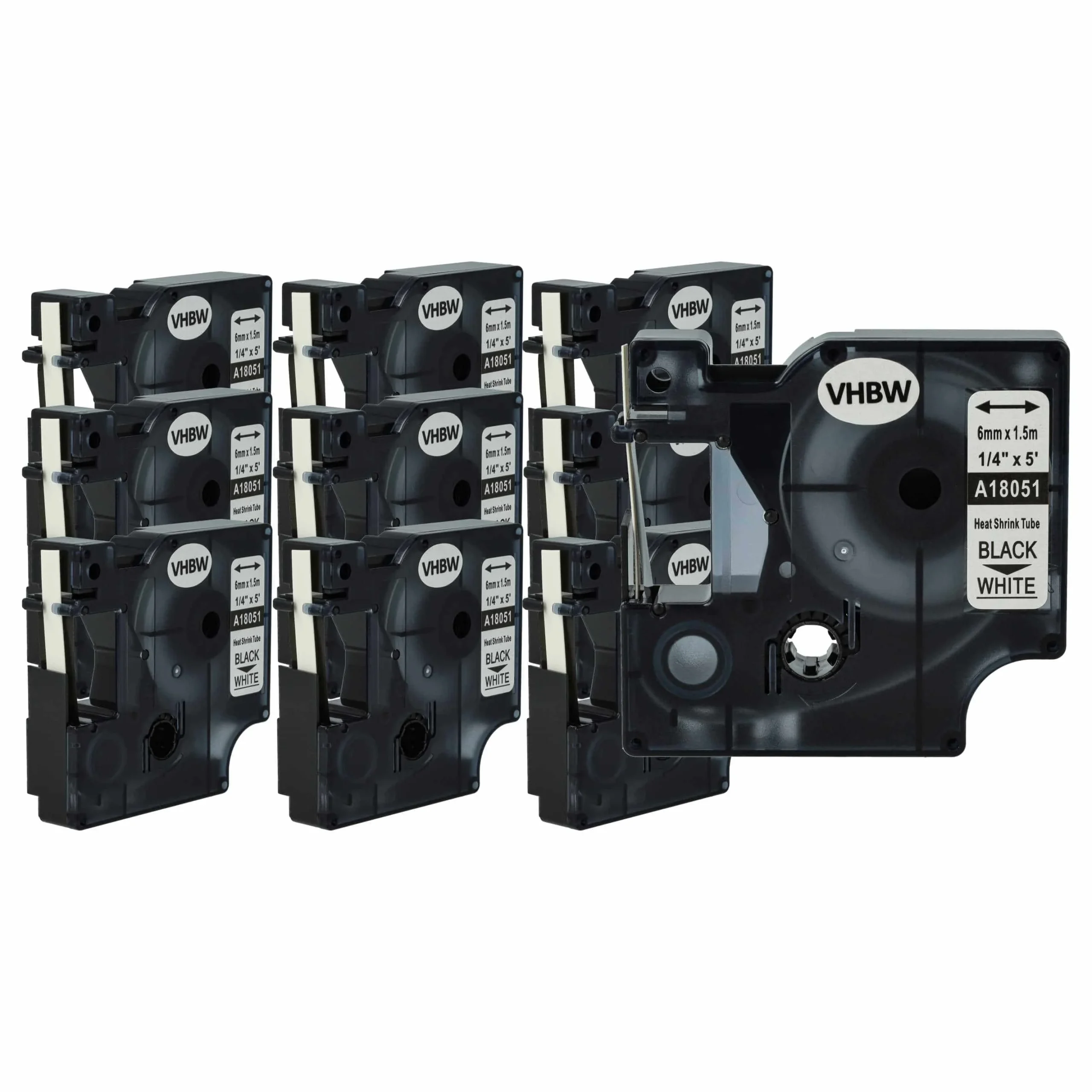 10x Cassettes à ruban remplacent Dymo 18051 - lettrage Noir ruban Blanc, plastique, thermorétractable, 6 mm