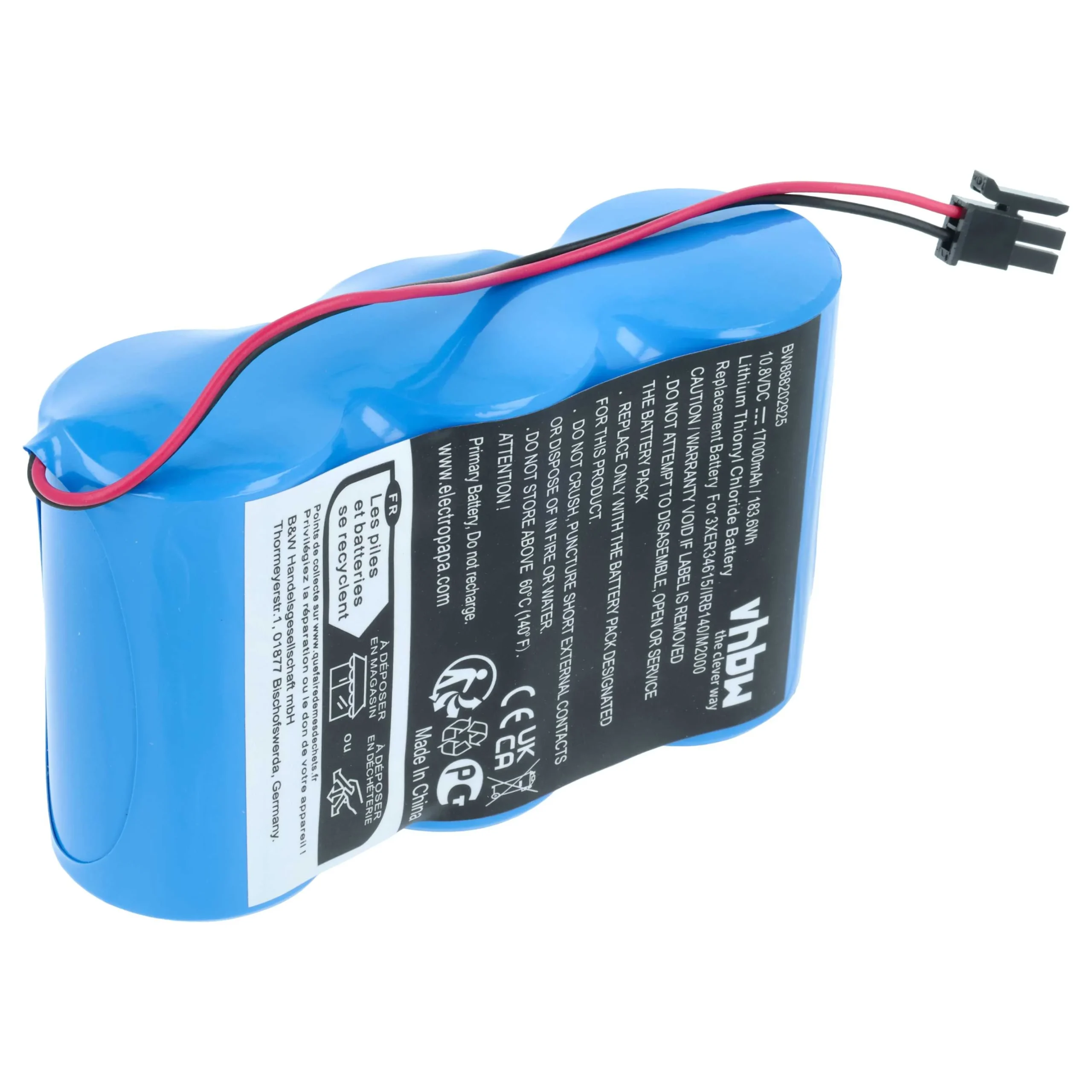 Pile remplace ABB 3HAB 9999-1, 3HAB9999-1, 1SAP180300R0001 pour robot industriel ABB - 17000mAh 10,8V Li-SOCl2