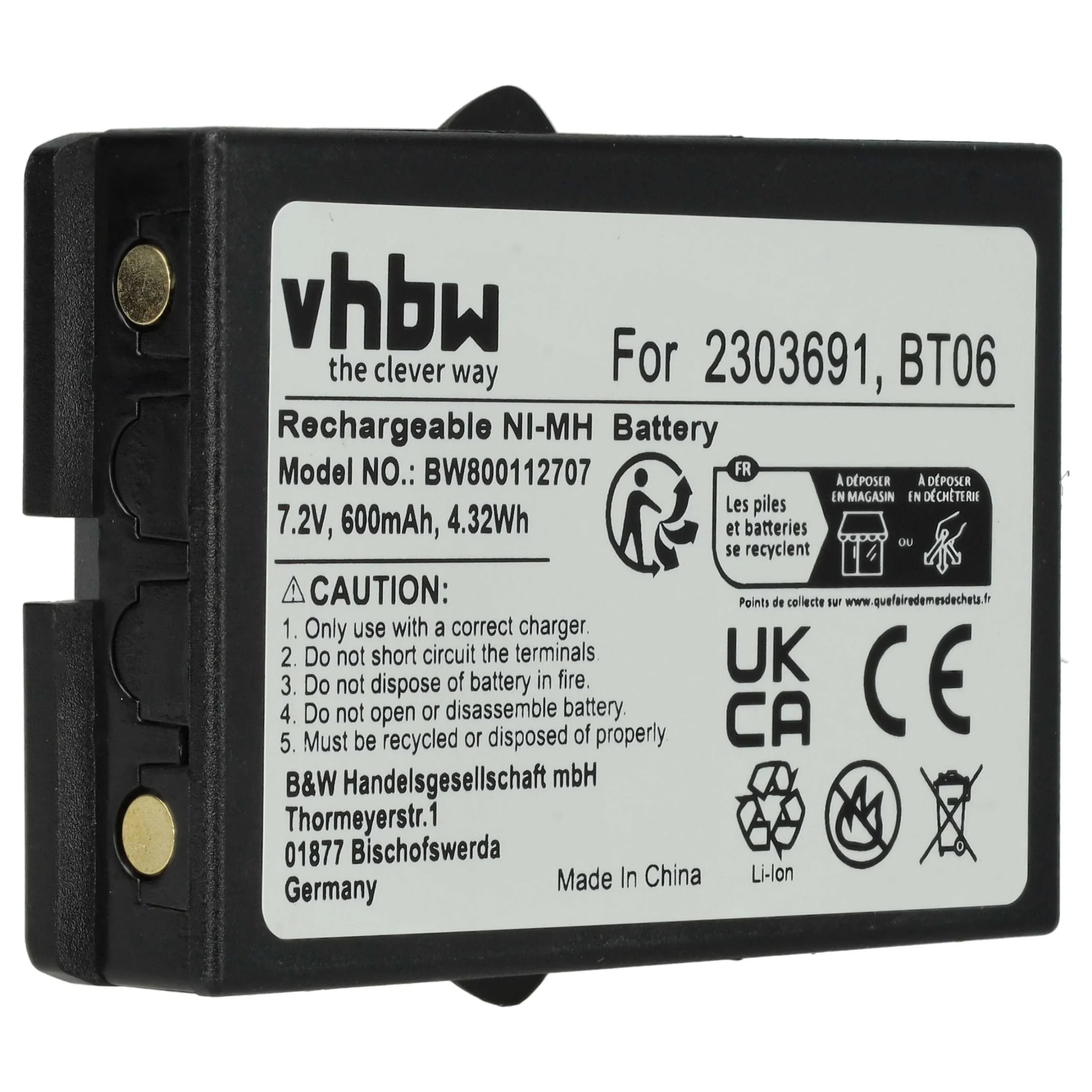 Batterie remplace Danfoss 2303691, BT06 - 600mAh 7,2V NiMH