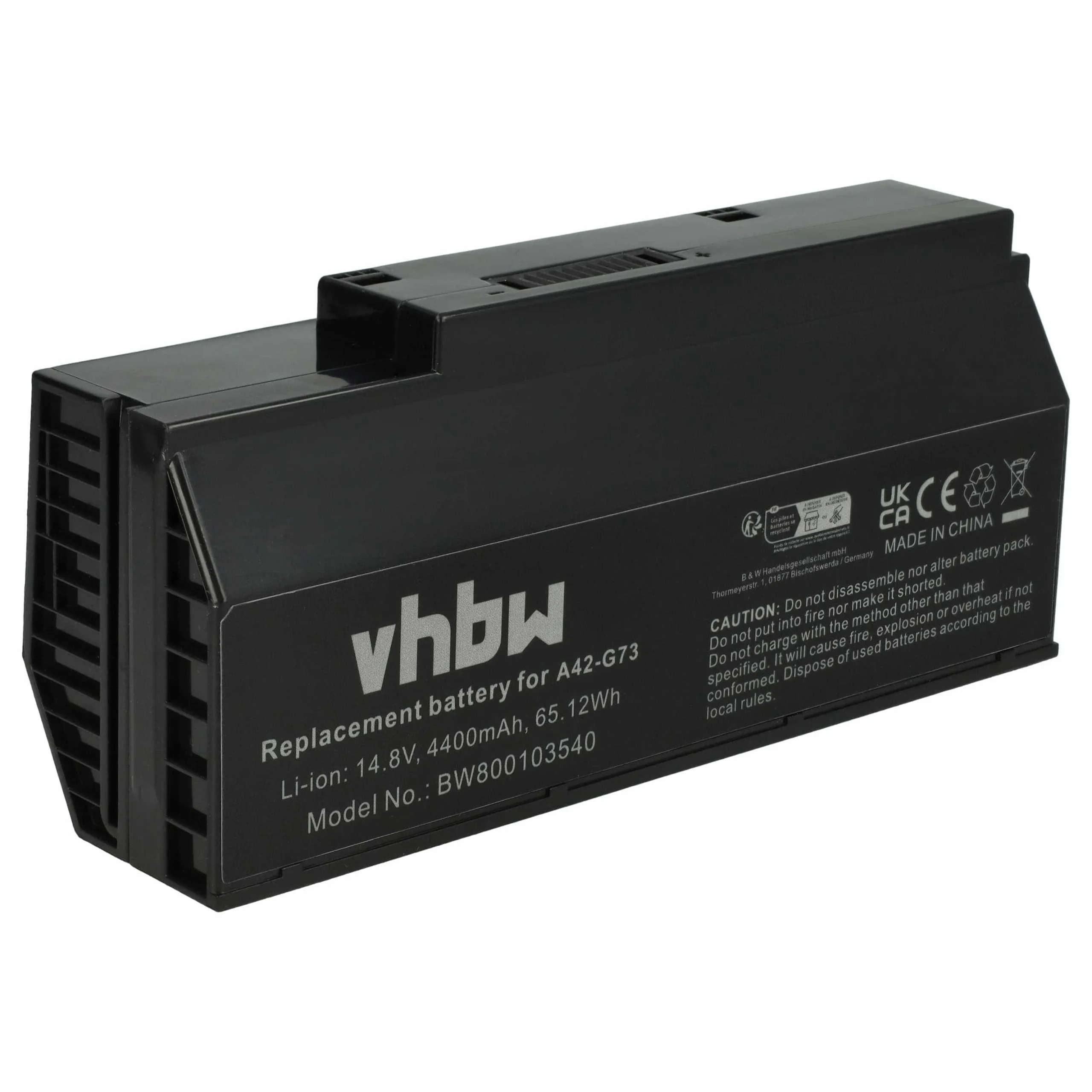 Batterie remplace Asus 07G016DH1875, 70-NY81B1000Z pour ordinateur portable Asus- 4400mAh 14,8V Li-ion, noir